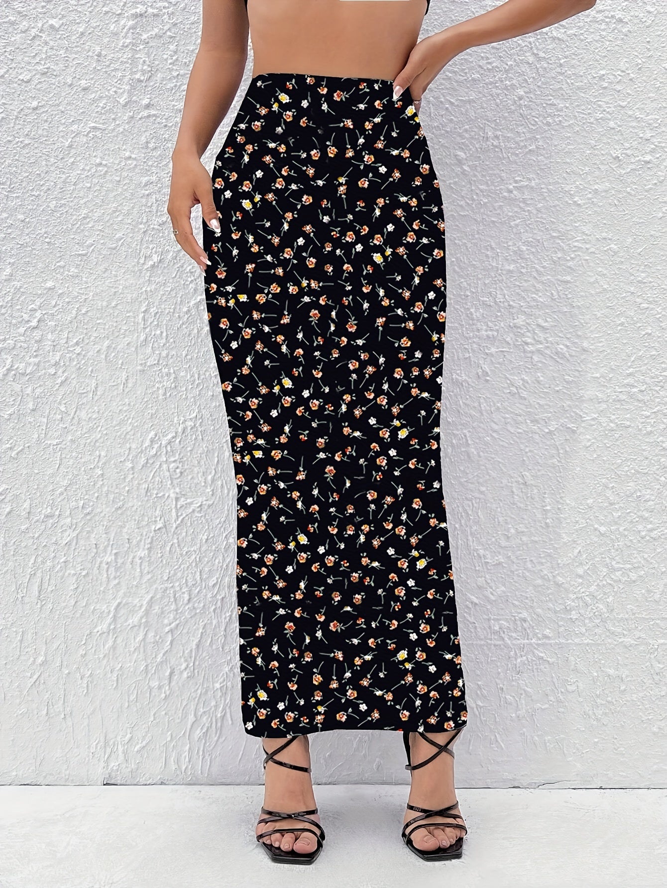 Floral Print High Waist Mermaid Skirt, Elegant Bodycon Maxi Skirt, Women's Clothing