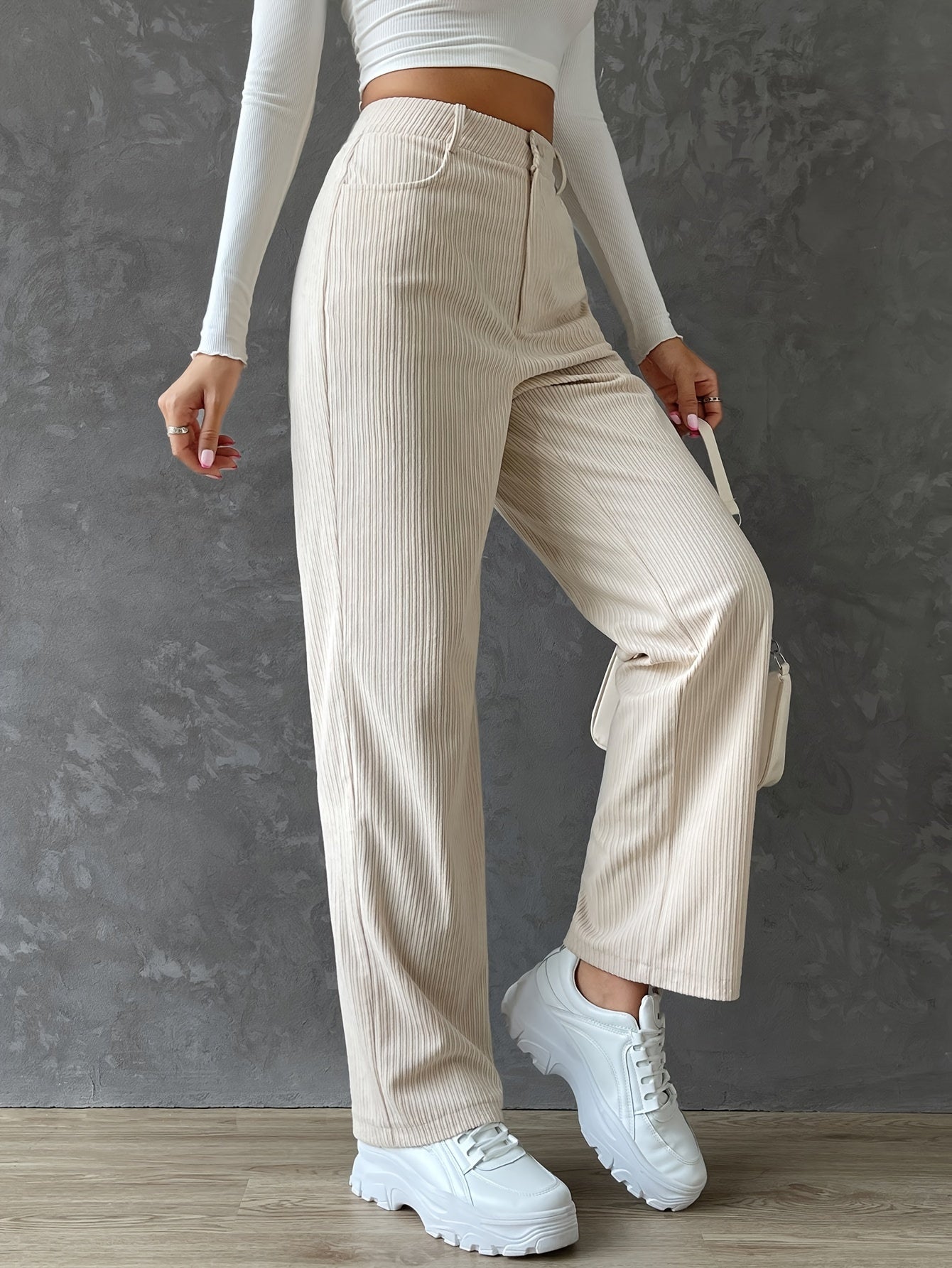 vlovelaw Button Front Straight Leg Pants, Casual High Waist Pants, Women's Clothing