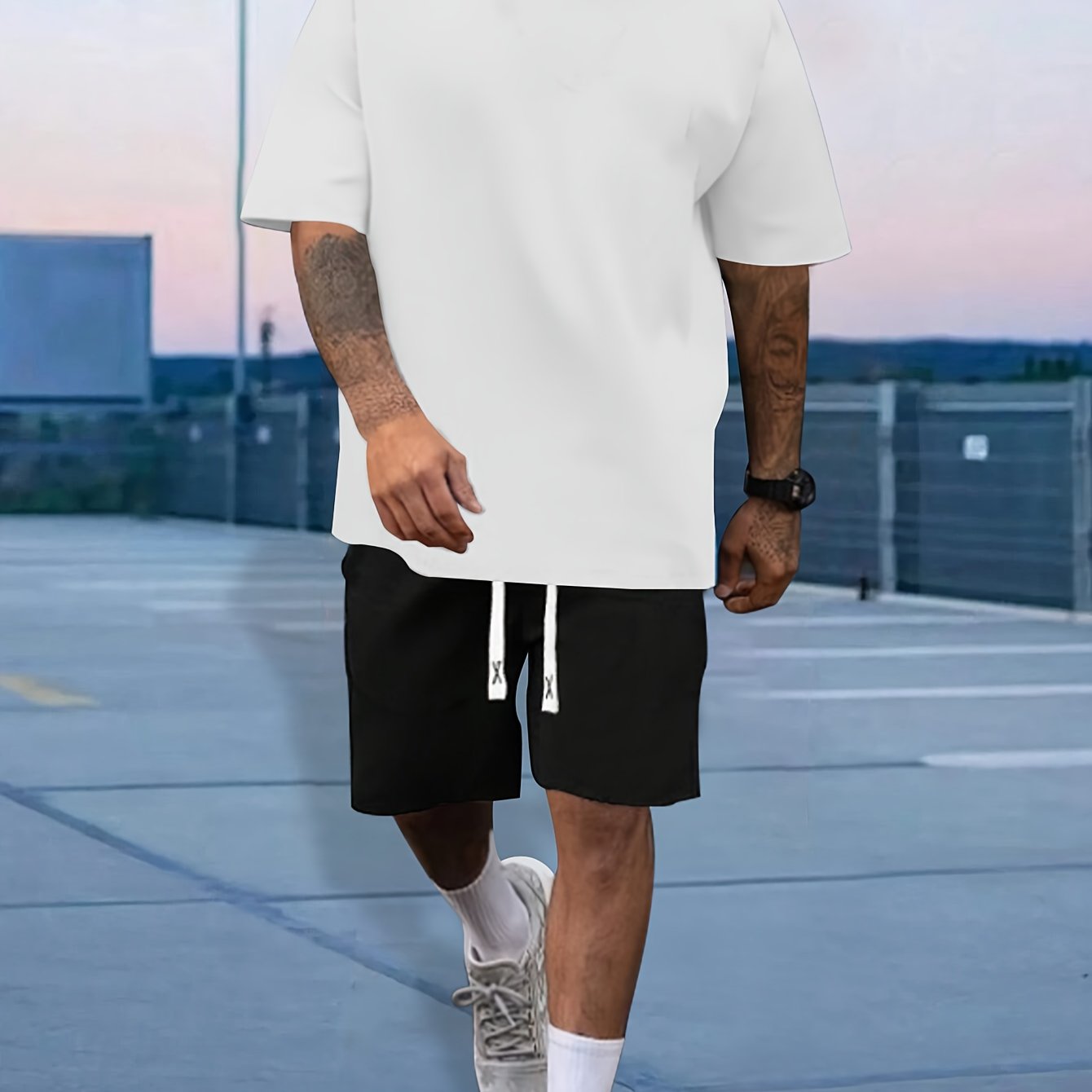 Mens Stylish Comfy Lounge Sets - Trendy Solid Tee & Drawstring Shorts - Ideal for Home & Outdoor, Summer Chill-out Wear