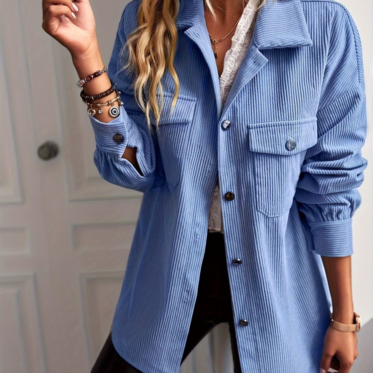 Button Front Solid Jacket, Casual Long Sleeve Versatile Outerwear, Women's Clothing