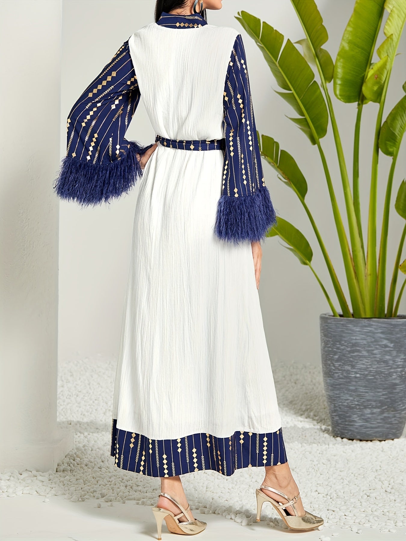 Tassel V Neck Kaftan Dress, Elegant Long Sleeve Maxi Dress, Women's Clothing