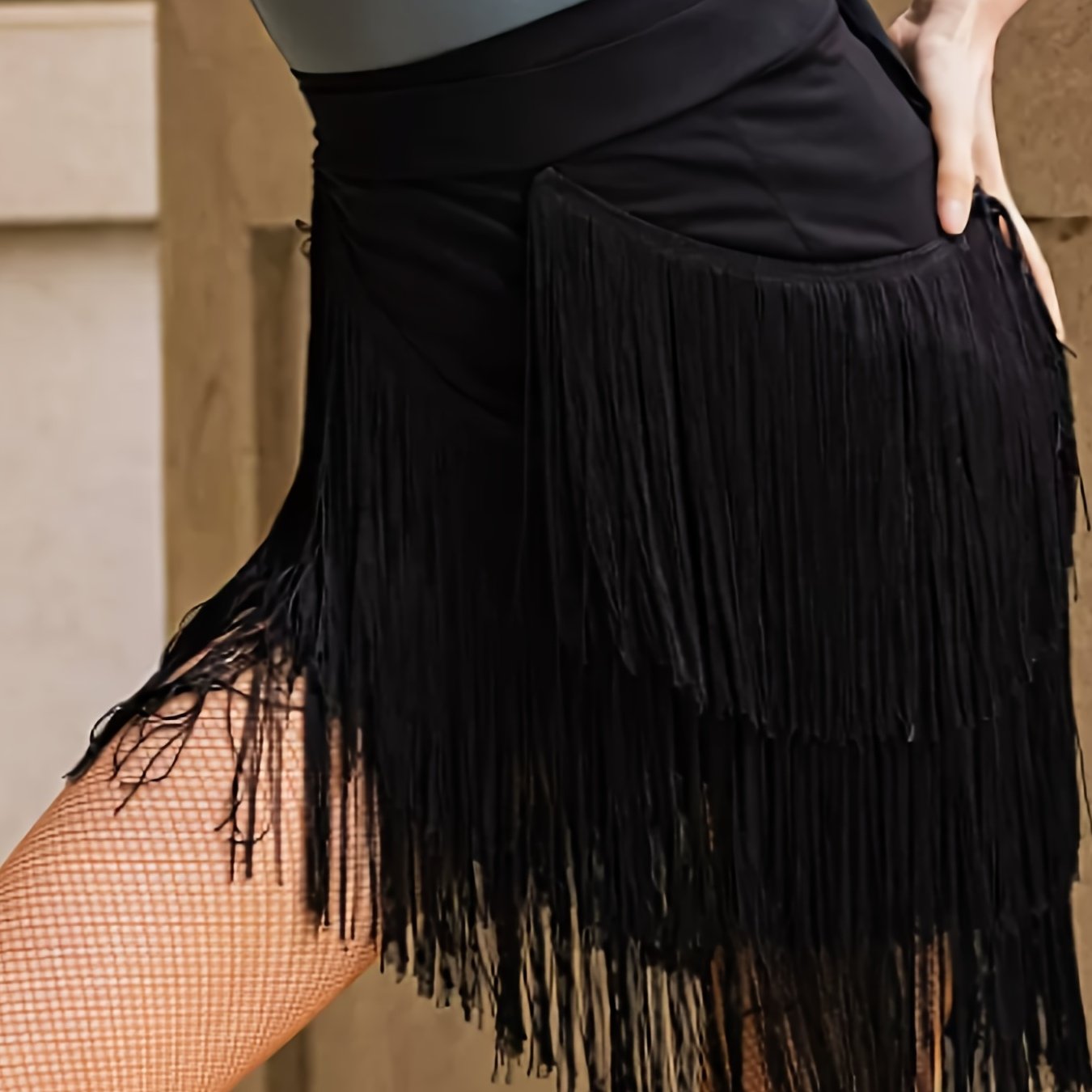 Black Tassel Trim Hip Wrap Short Skirt, Fashion High Waist Knot Latin Tango Dance Ballroom Skirts, Women's Dance Skirt