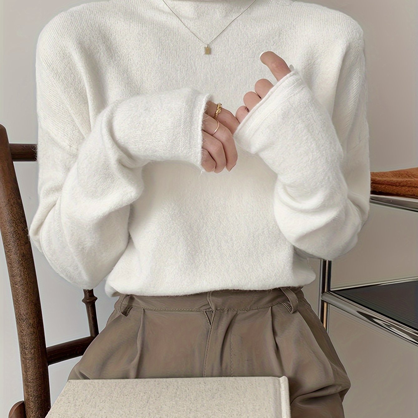 vlovelaw Solid Turtle Neck Pullover Sweater, Casual Long Sleeve Versatile Inner Wear Sweater, Women's Clothing