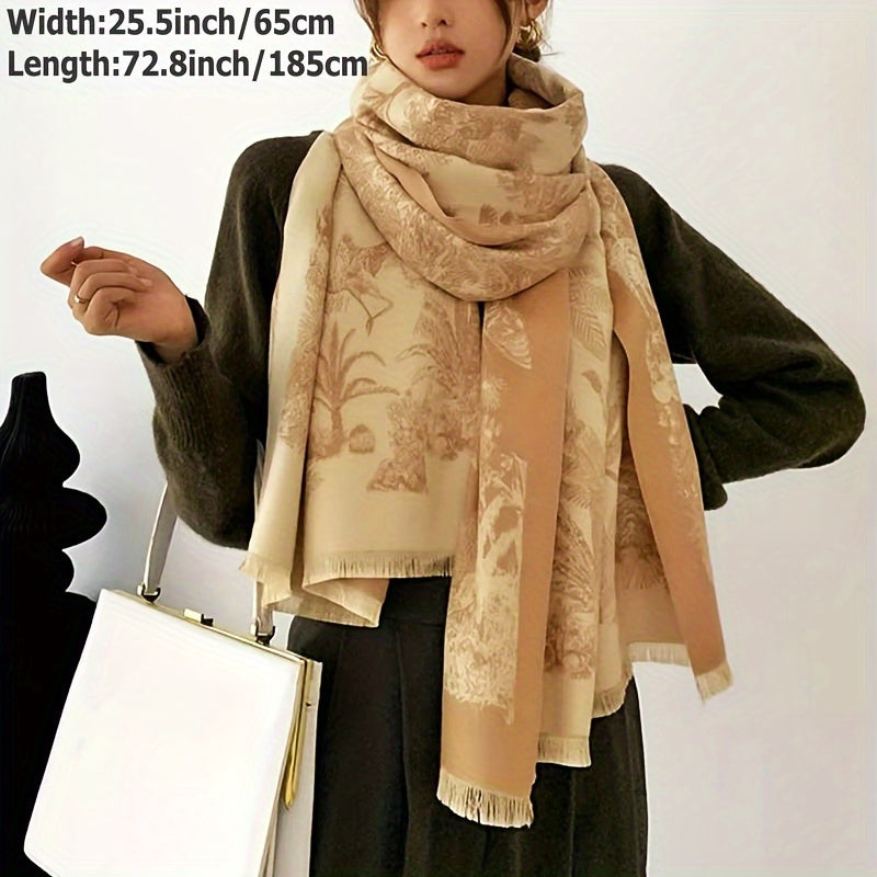 vlovelaw Vintage Plant Flower Jacquard Scarf Imitation Cashmere Elegant Soft Warm Cozy Fringe Shawl Autumn Winter Coldproof Windproof Blanket Scarf