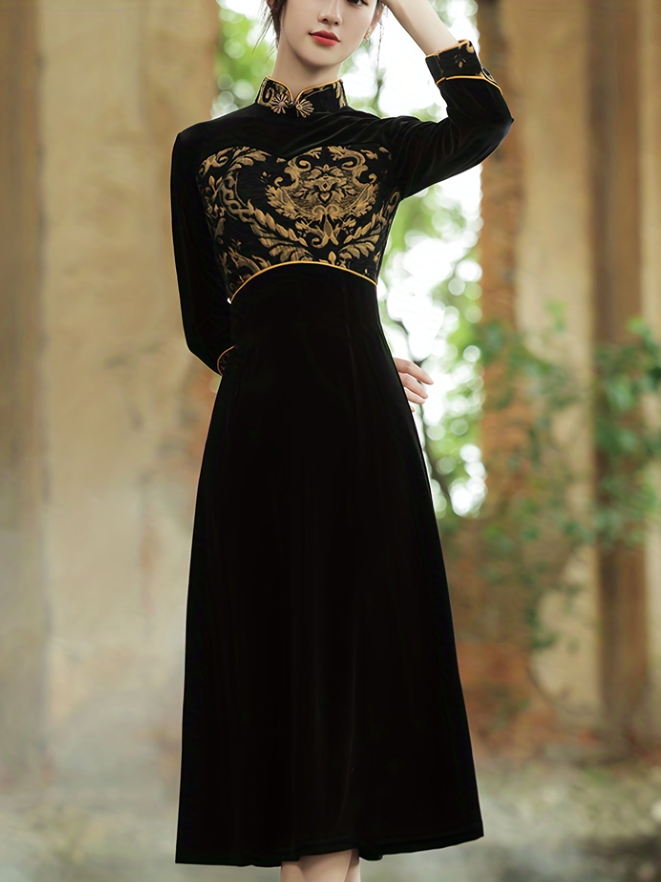Chinese Vintage Cheongsam, Bodycon Short Sleeve Frog Button Mandarin Collar Dress, Women's Clothing