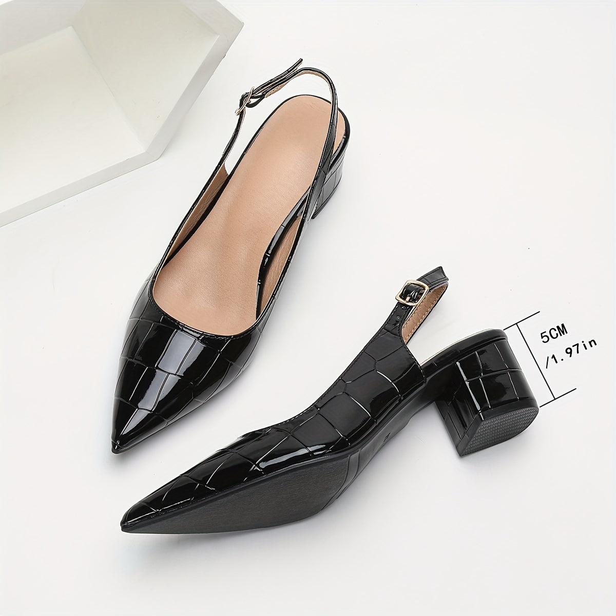 vlovelaw Elegant Women's Dress Pumps-Solid Color & Chunky Heels-Versatile Point Toe with Fashionable Slingback Buckle-Perfect for Evenings & Special Occasions