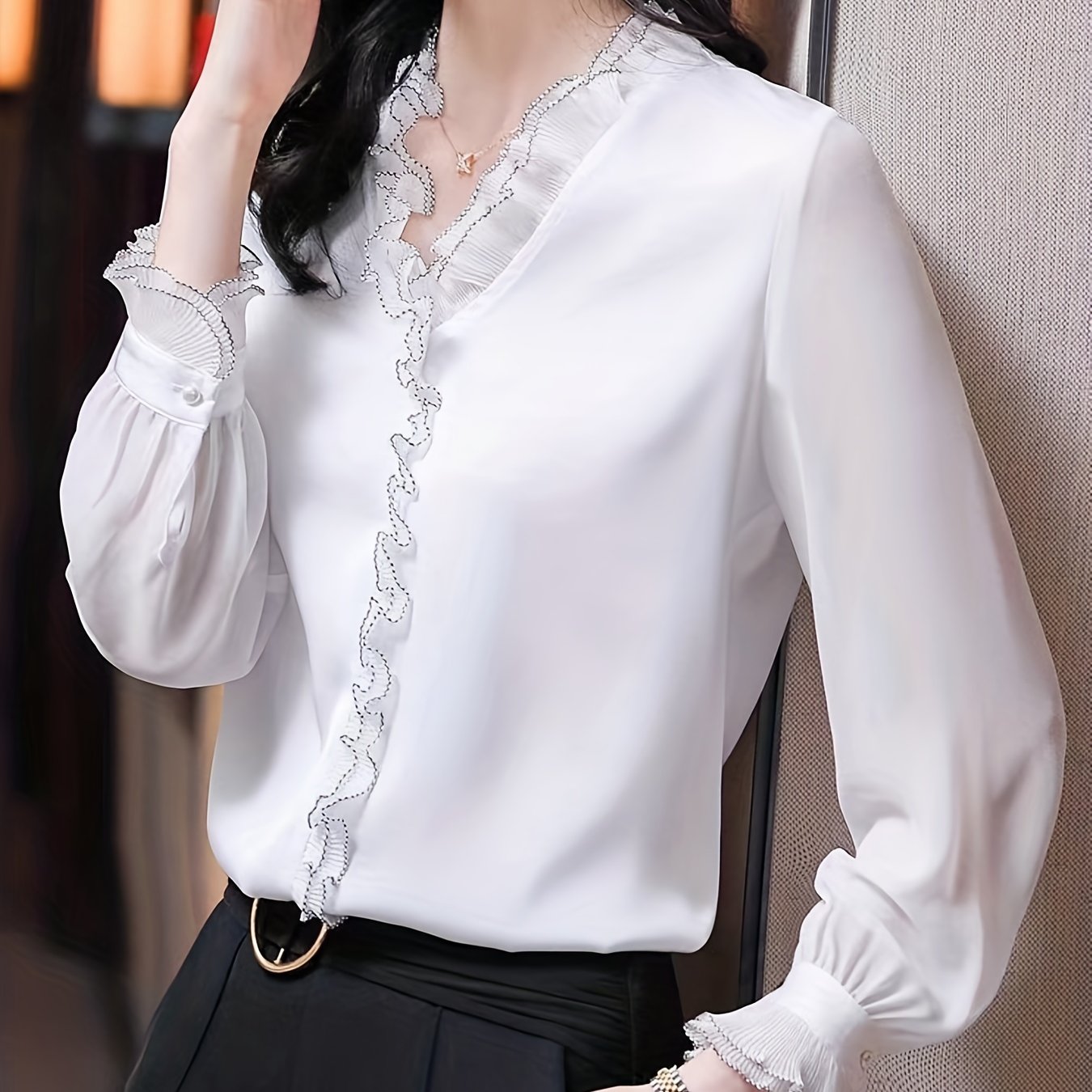 vlovelaw Long Sleeve Blouse, Elegant Casual Top, Women's Clothing