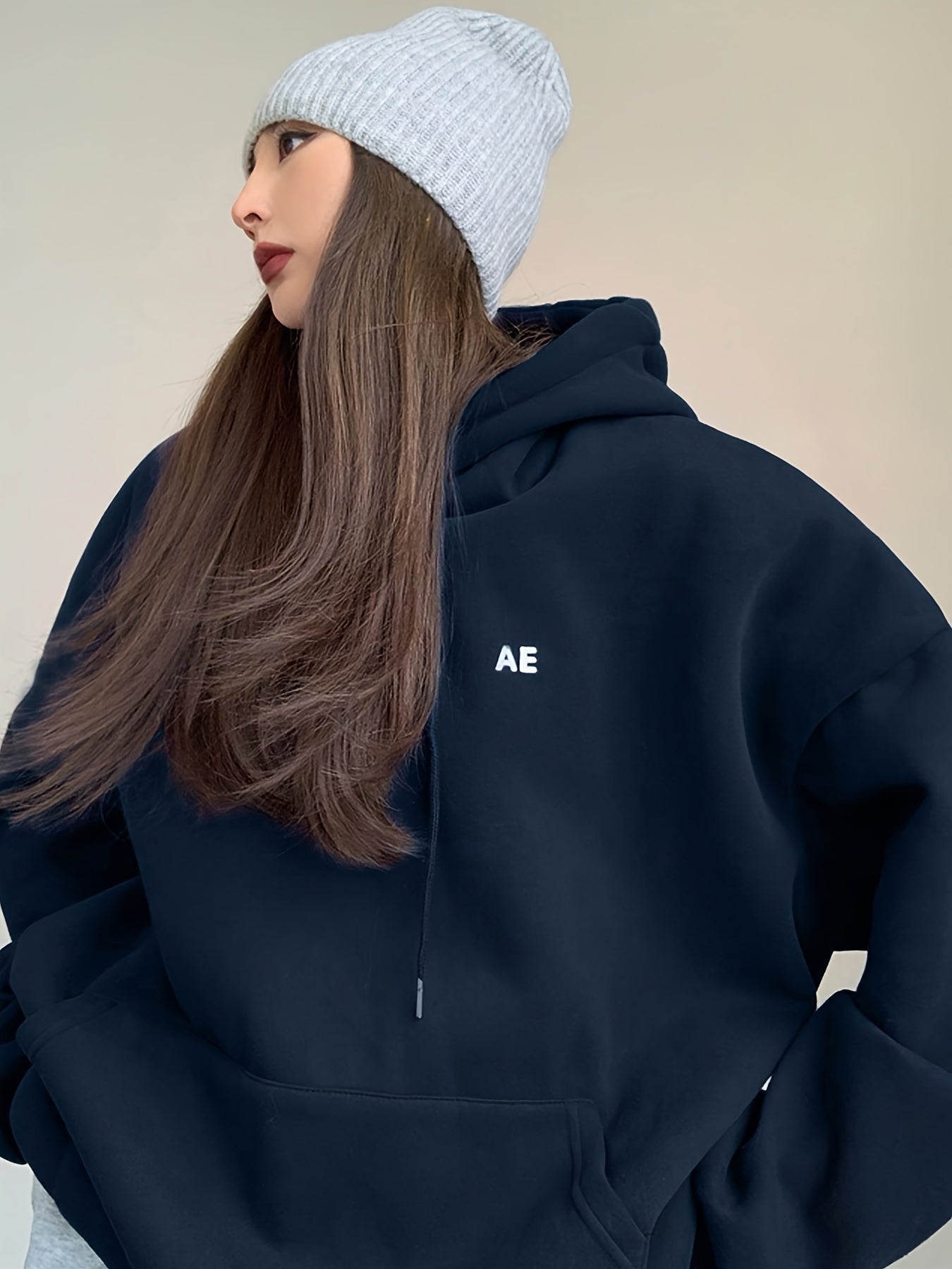 vlovelaw Letter Print Drawstring Hoodie, Casual Long Sleeve Kangaroo Pocket Hoodie Sweatshirt, Women's Clothing