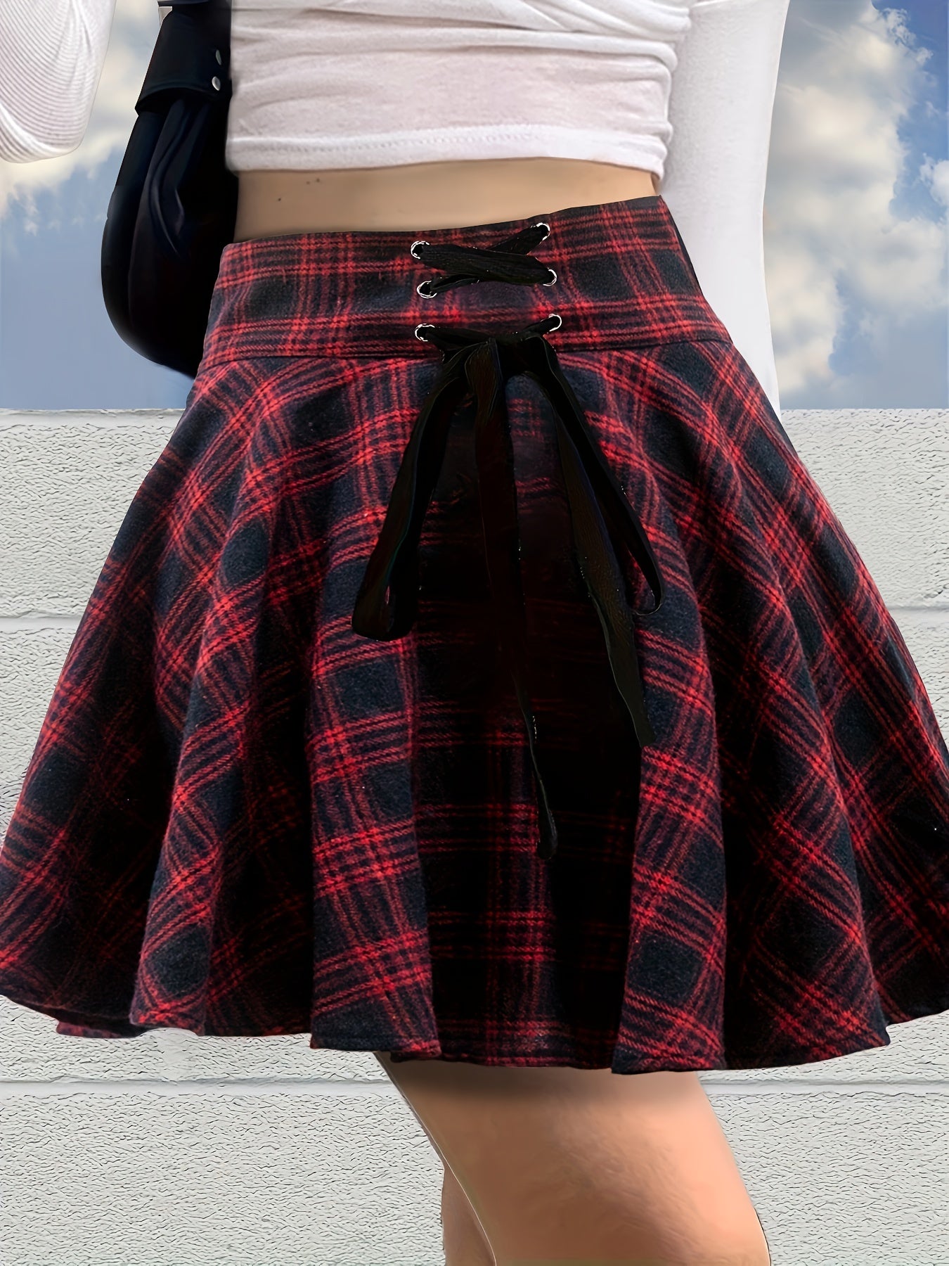 Y2K Summer Plaid Mini Skirt, High Waist Casual Skirt, Women's Clothing
