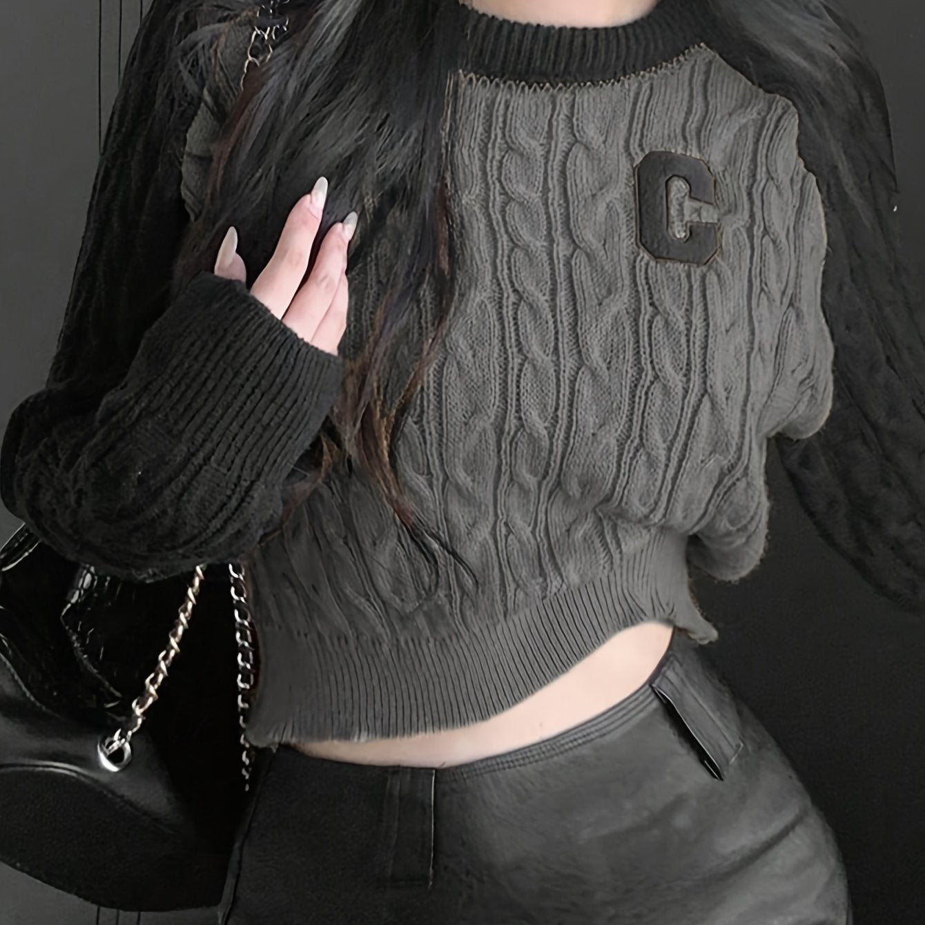 vlovelaw Color Block Crew Neck Cable Knit Sweater, Casual Long Sleeve Pullover Sweater, Women's Clothing