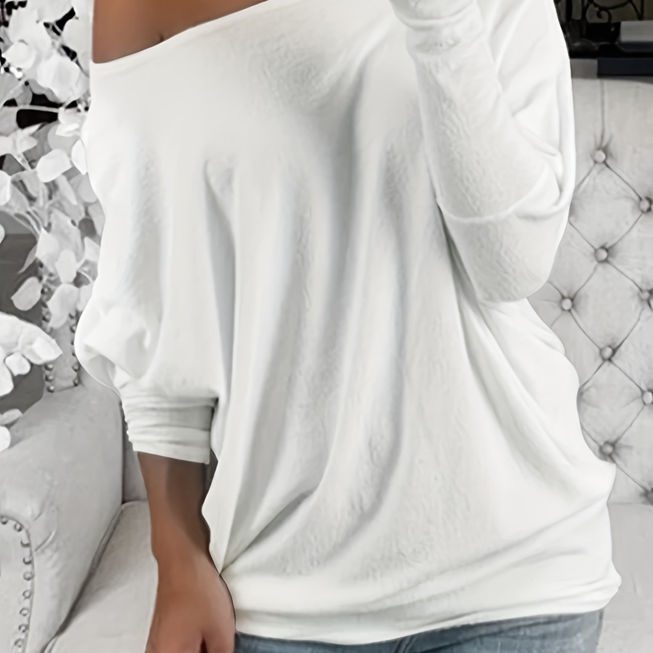 vlovelaw Solid Cold Shoulder T-Shirt, Casual Long Batwing Sleeve Top For Spring & Fall, Women's Clothing