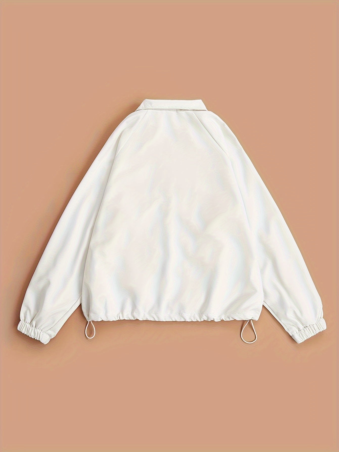 vlovelaw Solid Zip Up Jacket, Casual Long Sleeve Windproof Daily Outerwear With Bag, Women's Clothing