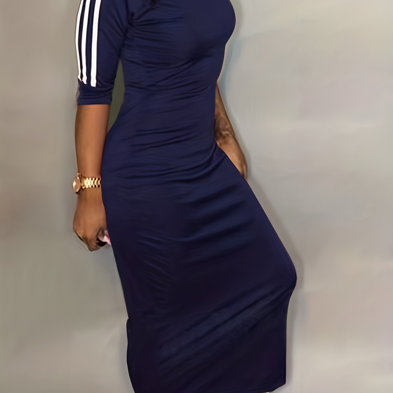 vlovelaw Striped Print Maxi Dress, Casual Crew Neck Dress For Spring & Summer, Women's Clothing