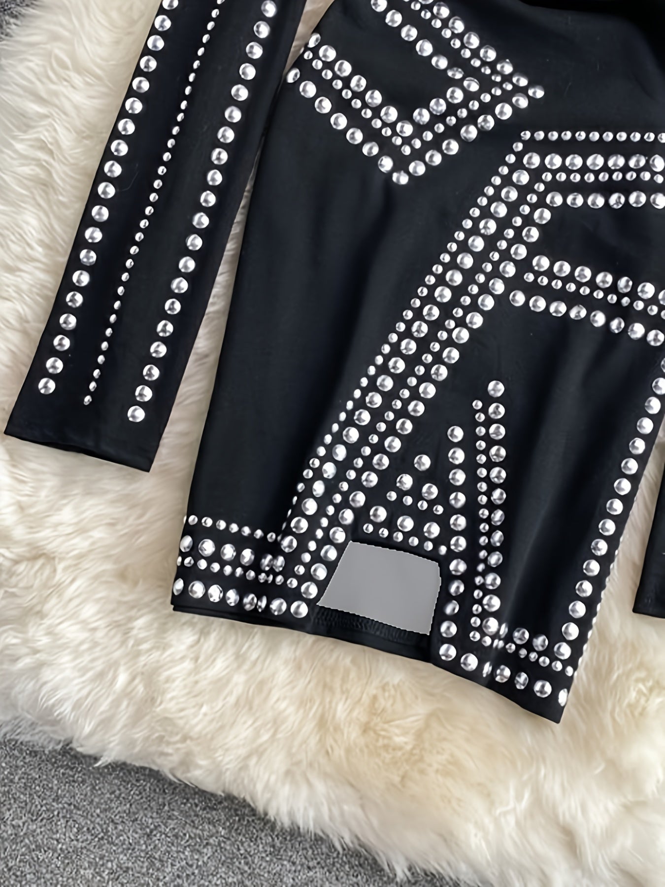 vlovelaw Plus Size Sequin Decor Bodycon Dress, Casual Mock Neck Long Sleeve Dress, Women's Plus Size Clothing