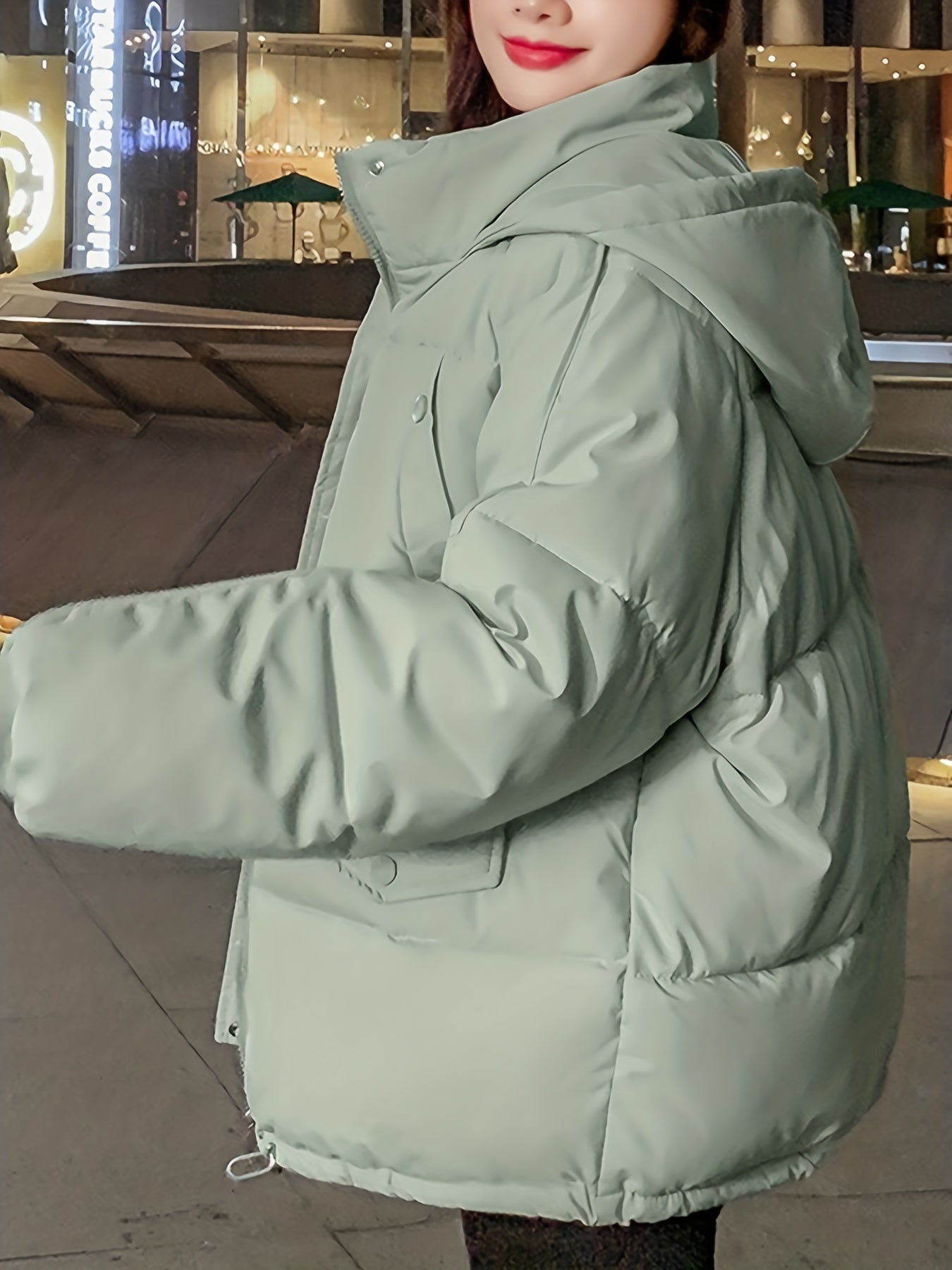 vlovelaw  Women's Short Winter Pockets Hooded, Windproof Down Jacket, Oversized Cotton Pad Coat