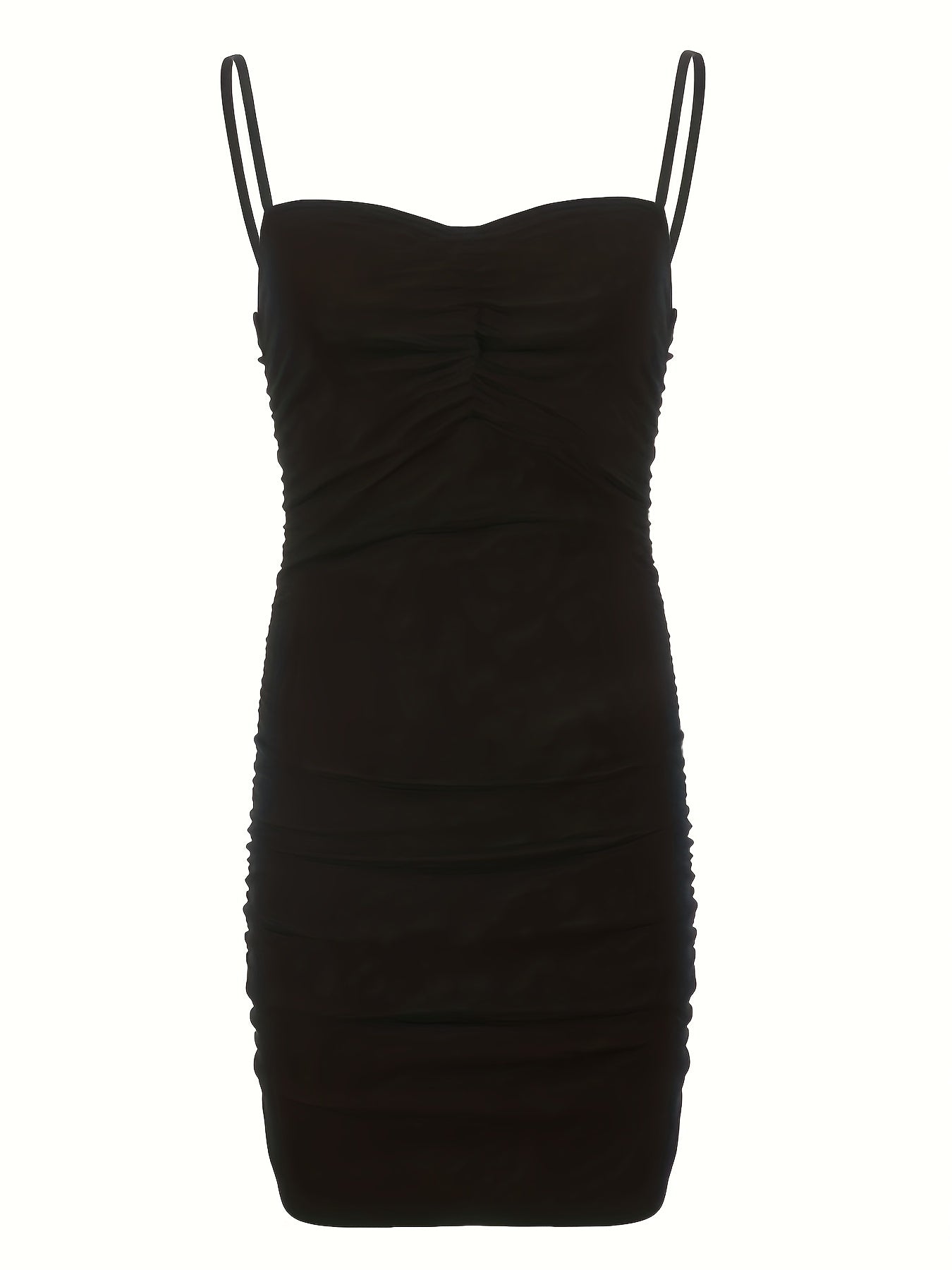 vlovelaw Ruched Bodycon Solid Dress, Party Wear Spaghetti Strap Dress, Women's Clothing