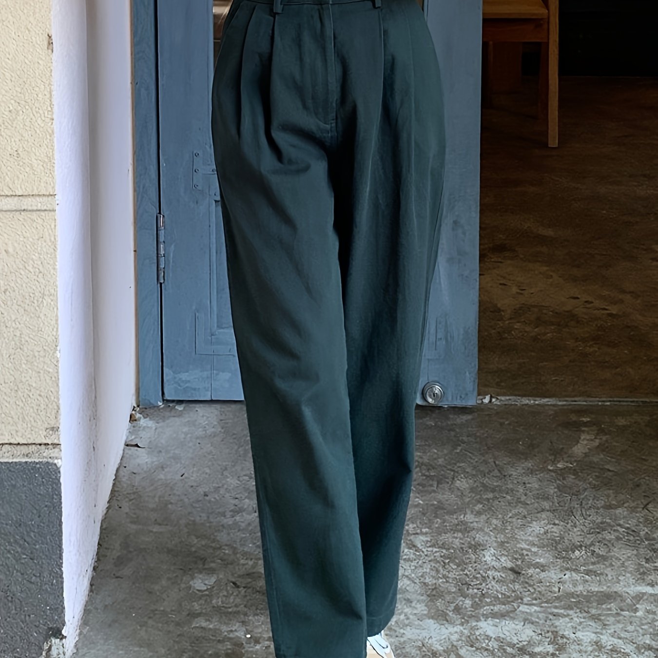 vlovelaw Button Front Straight Leg Pants, Versatile Solid Pants For Fall & Winter, Women's Clothing
