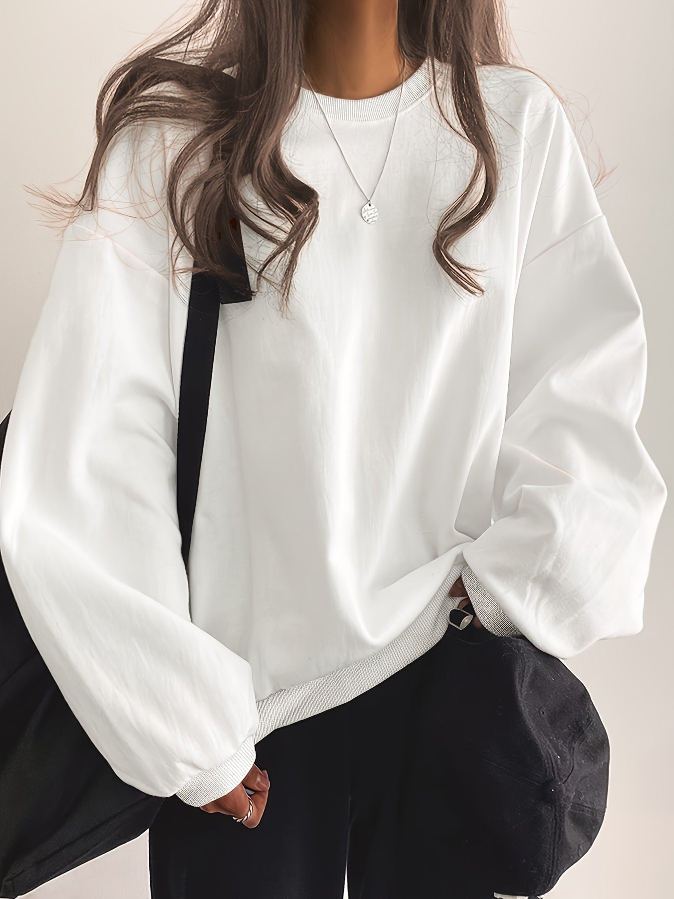 vlovelaw Solid Color Pullover Sweatshirt, Casual Long Sleeve Crew Neck Sweatshirt For Fall & Winter, Women's Clothing