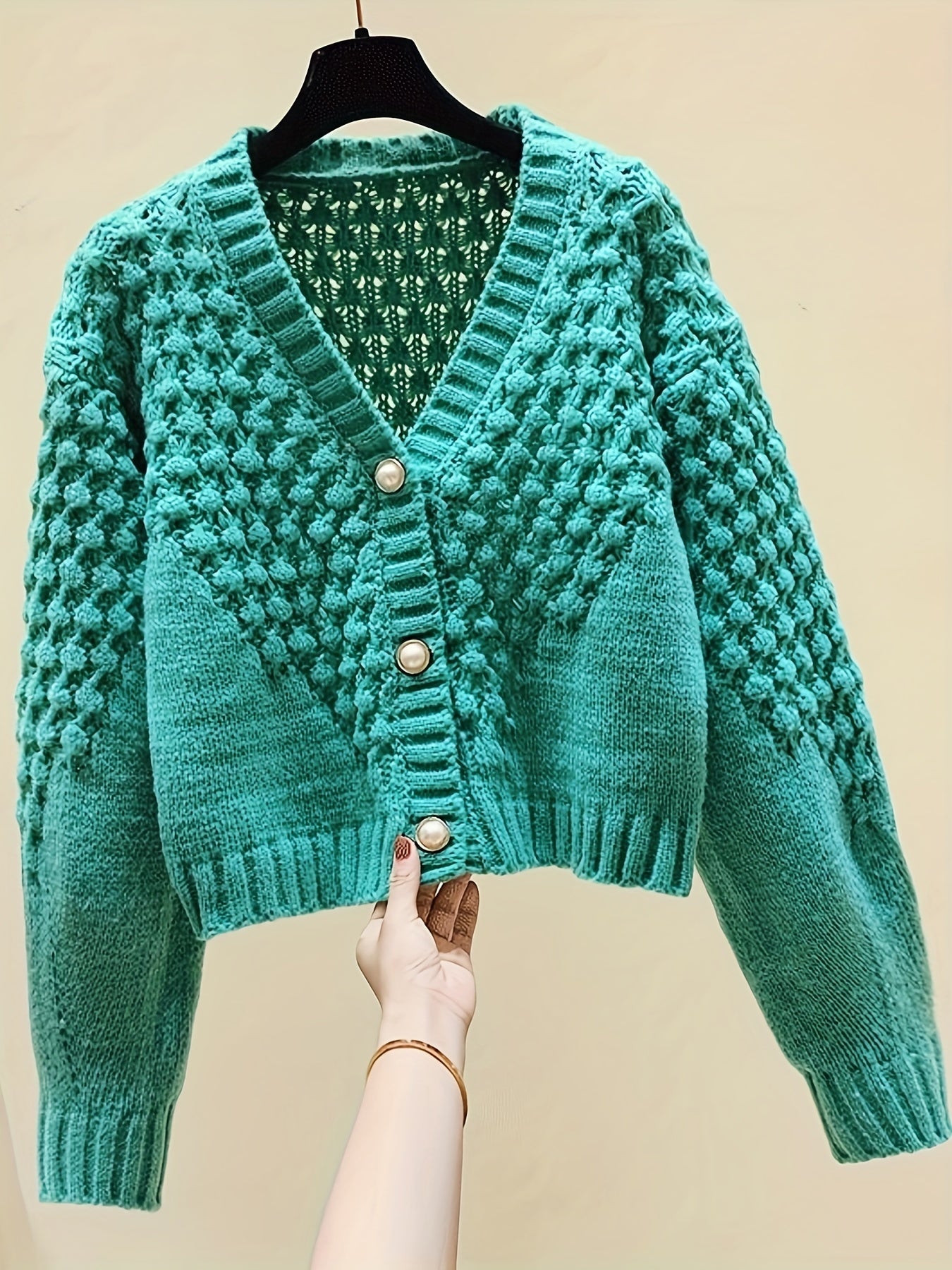 vlovelaw Button Front Knit Cardigan, Casual Solid V Neck Long Sleeve Sweater, Women's Clothing