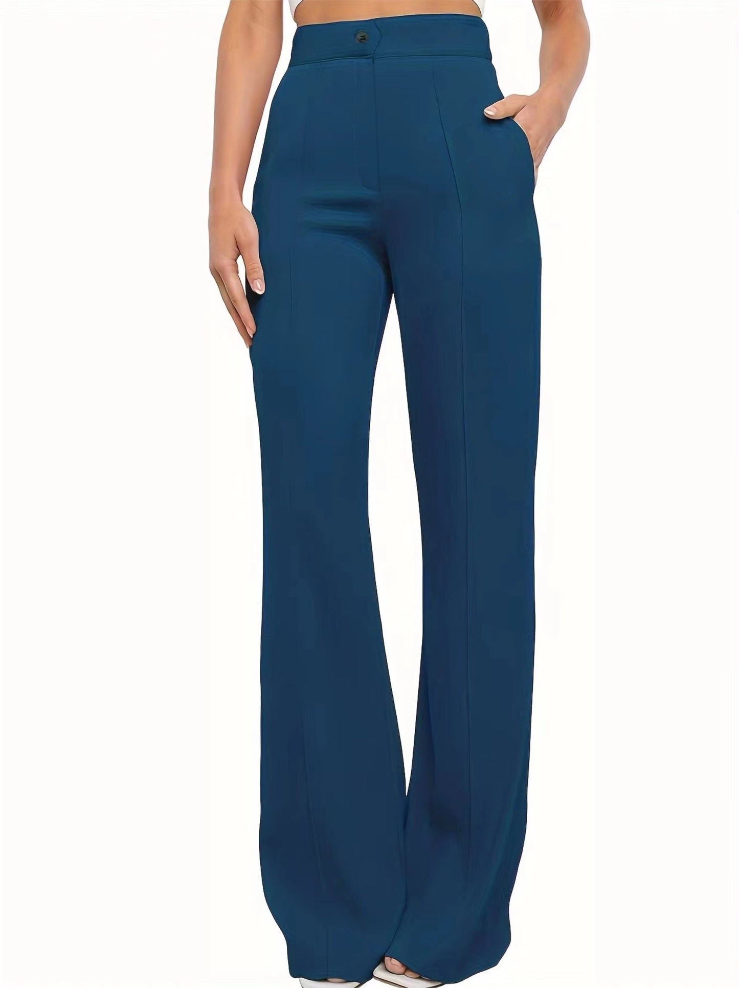 vlovelaw Solid High Waist Straight Leg Pants, Casual Simple Pants For Office & Work, Women's Clothing