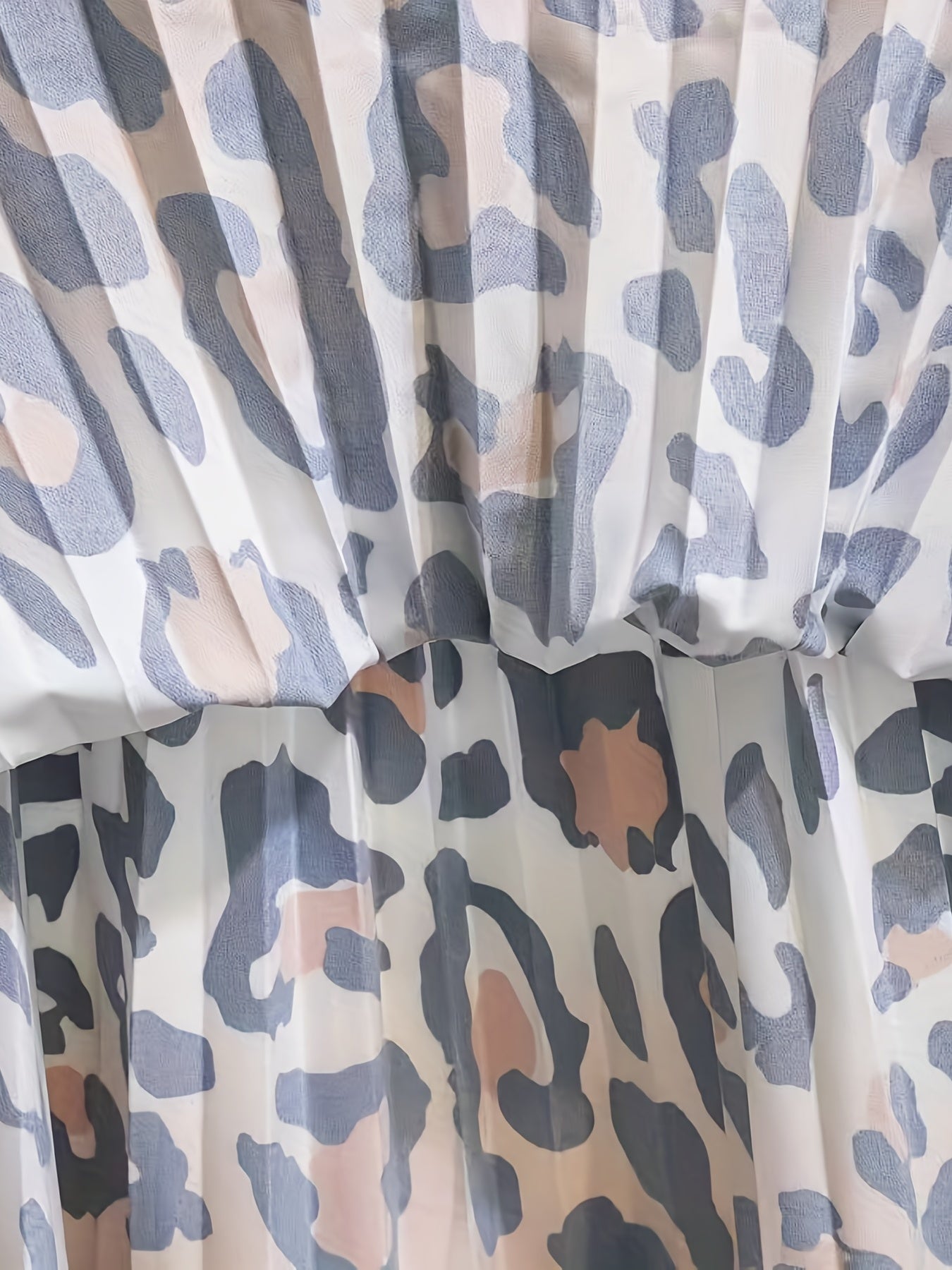 Plus Size Casual Skirt, Women's Plus Leopard Print Elastic High Waisted Pleated A-line Skirt