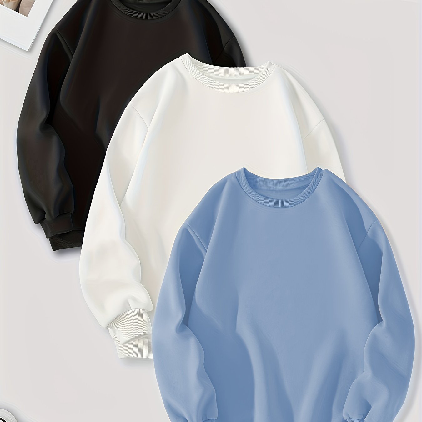 vlovelaw 3 Packs Mixed Color Pullover Sweatshirts, Casual Long Sleeve Crew Neck Sweatshirt, Women's Clothing