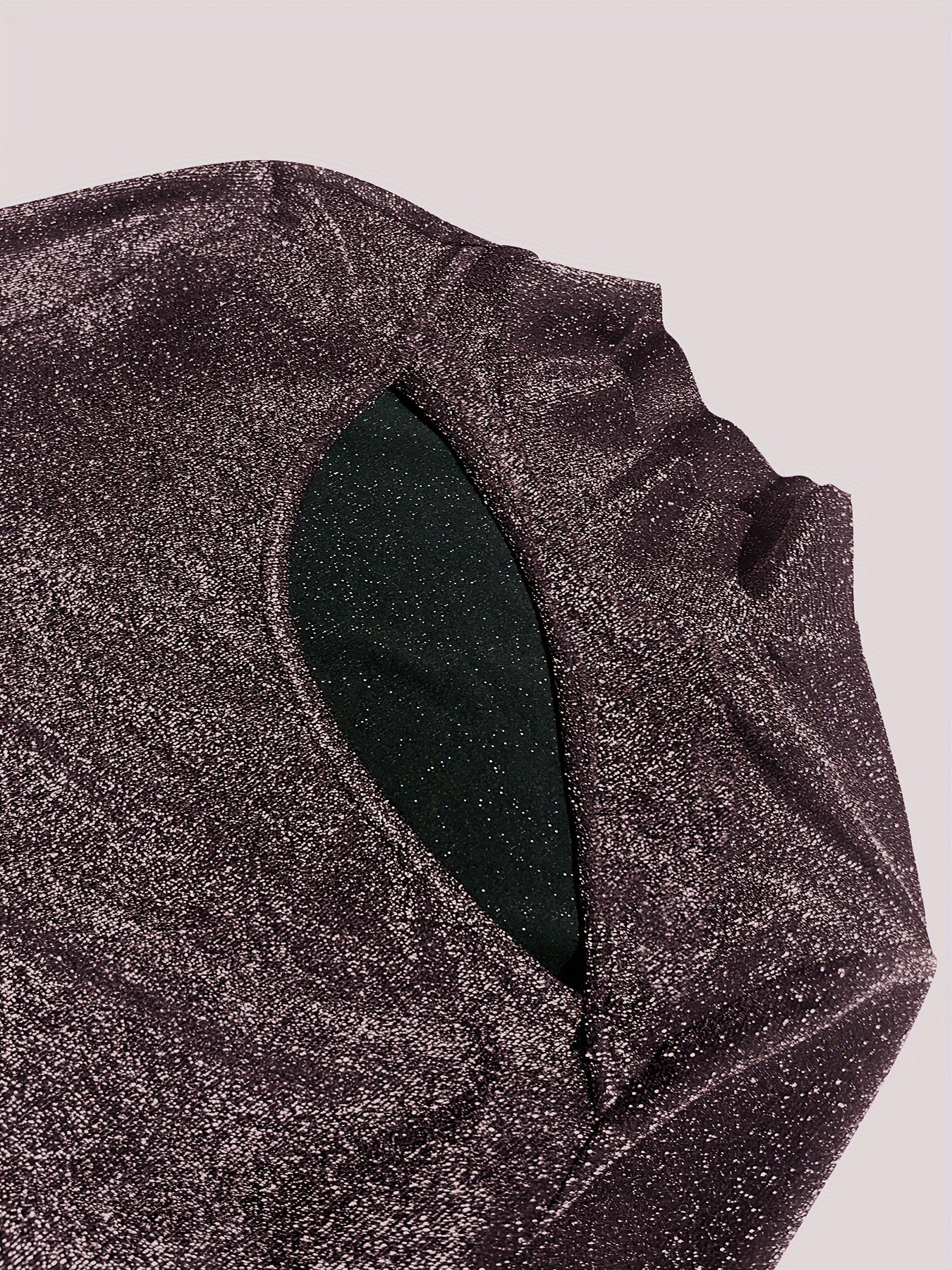 vlovelaw Plus Size Elegant Top, Women's Plus Glitter Long Sleeve Cut Out Mock Neck Slim Fit Top