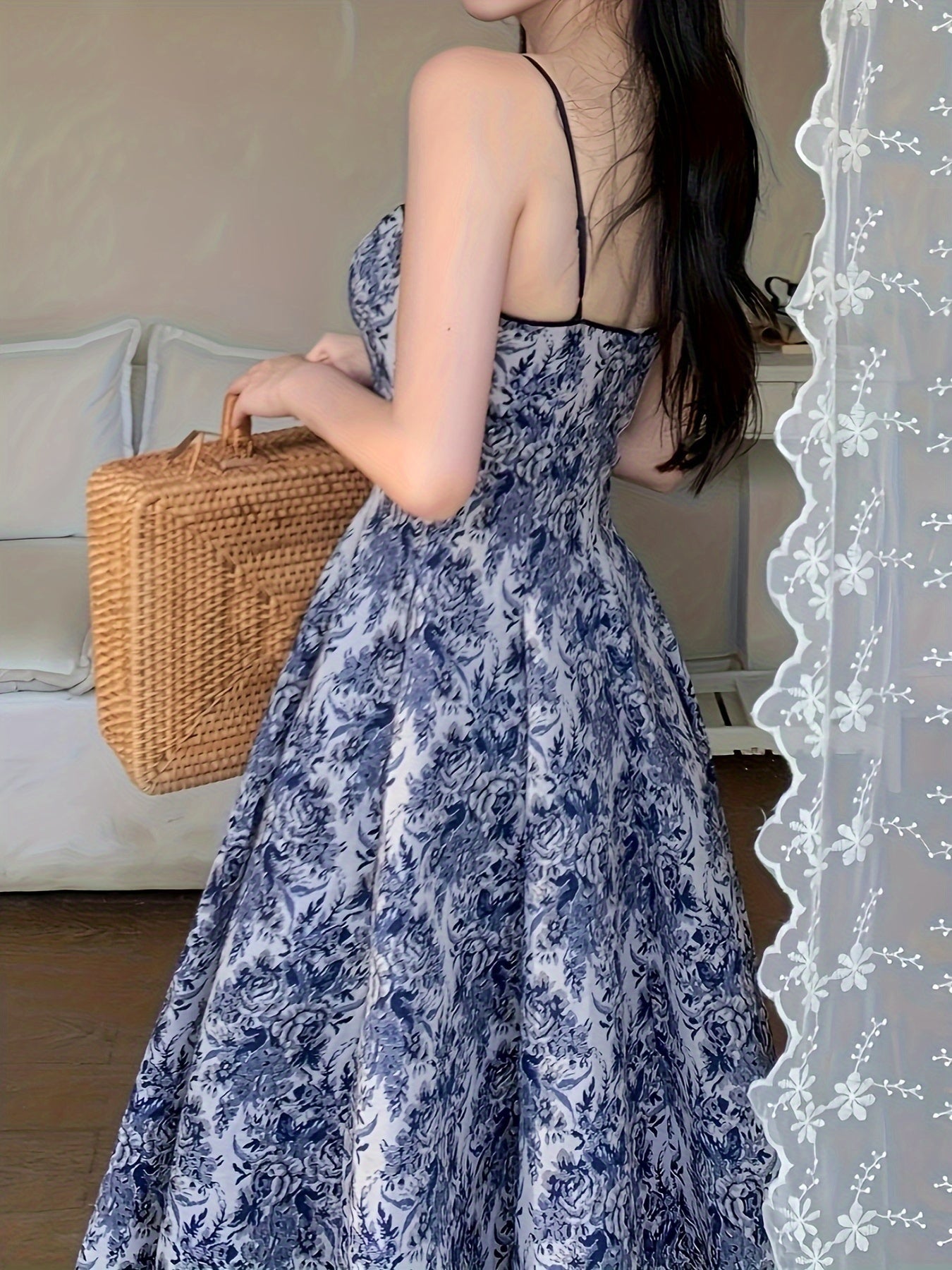 vlovelaw Floral Print Swing Cami Dress, Elegant Sleeveless Spaghetti Strap Dress, Women's Clothing