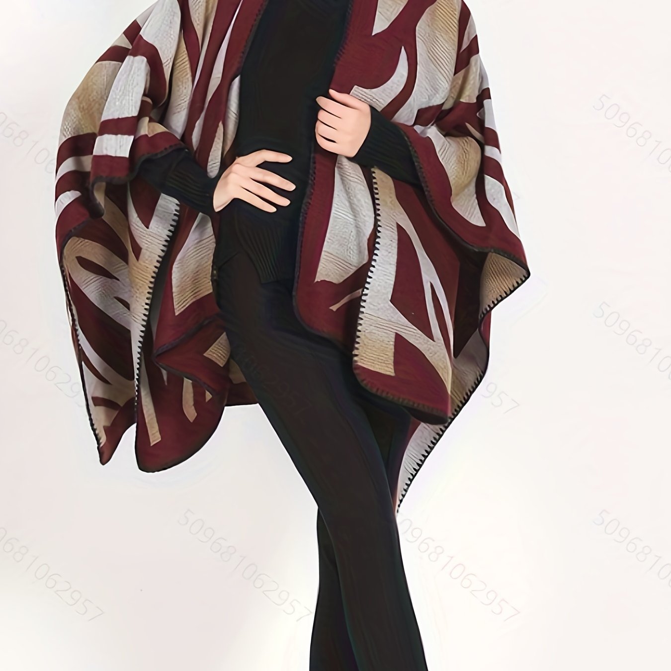 Abstract Print Tunics, Elegant Open Front Shawl Tops, Women's Clothing