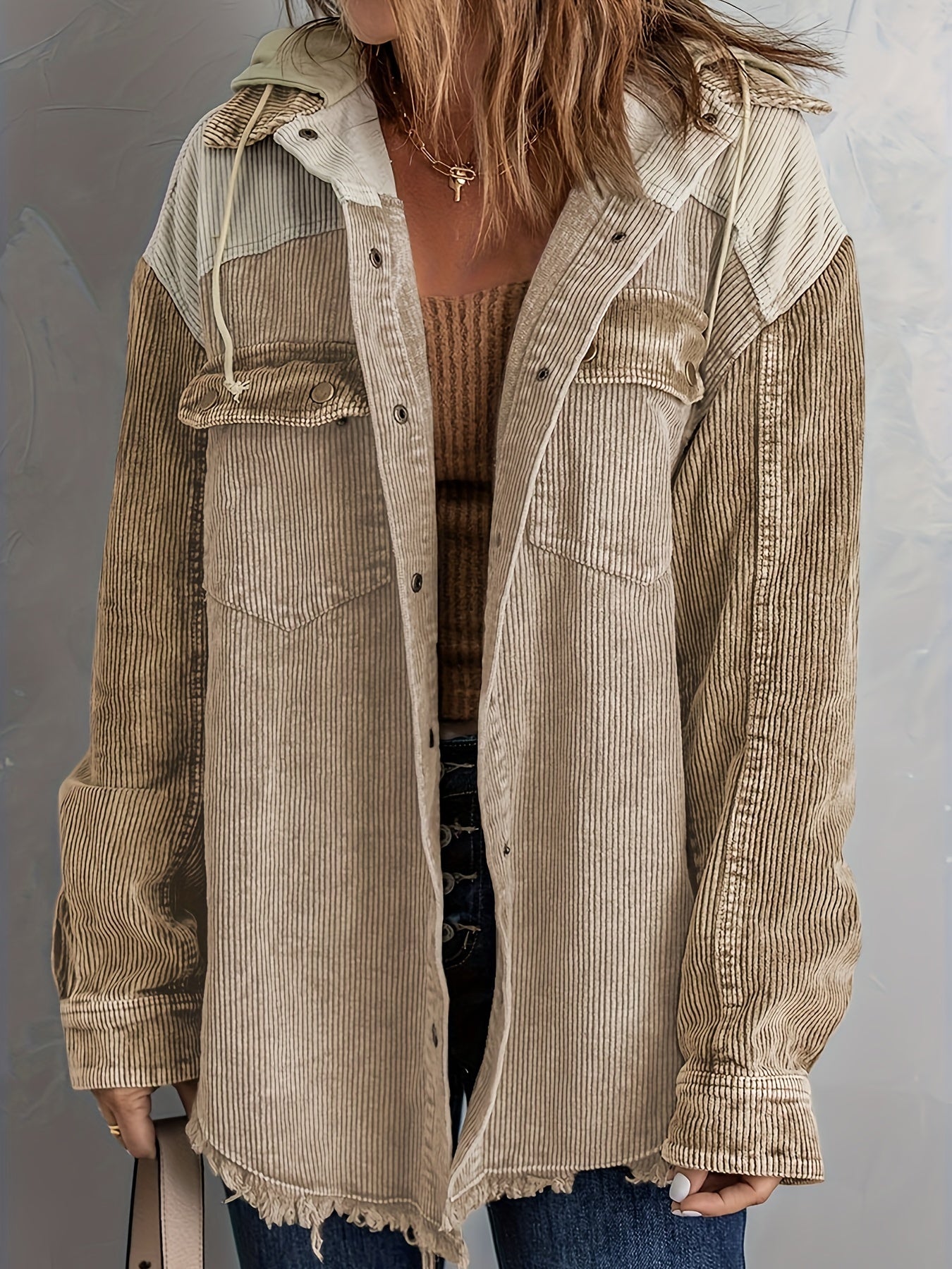 Color Block Long Sleeve Hooded Jacket, Casual Every Day Outerwear For Fall & Winter, Women's Clothing