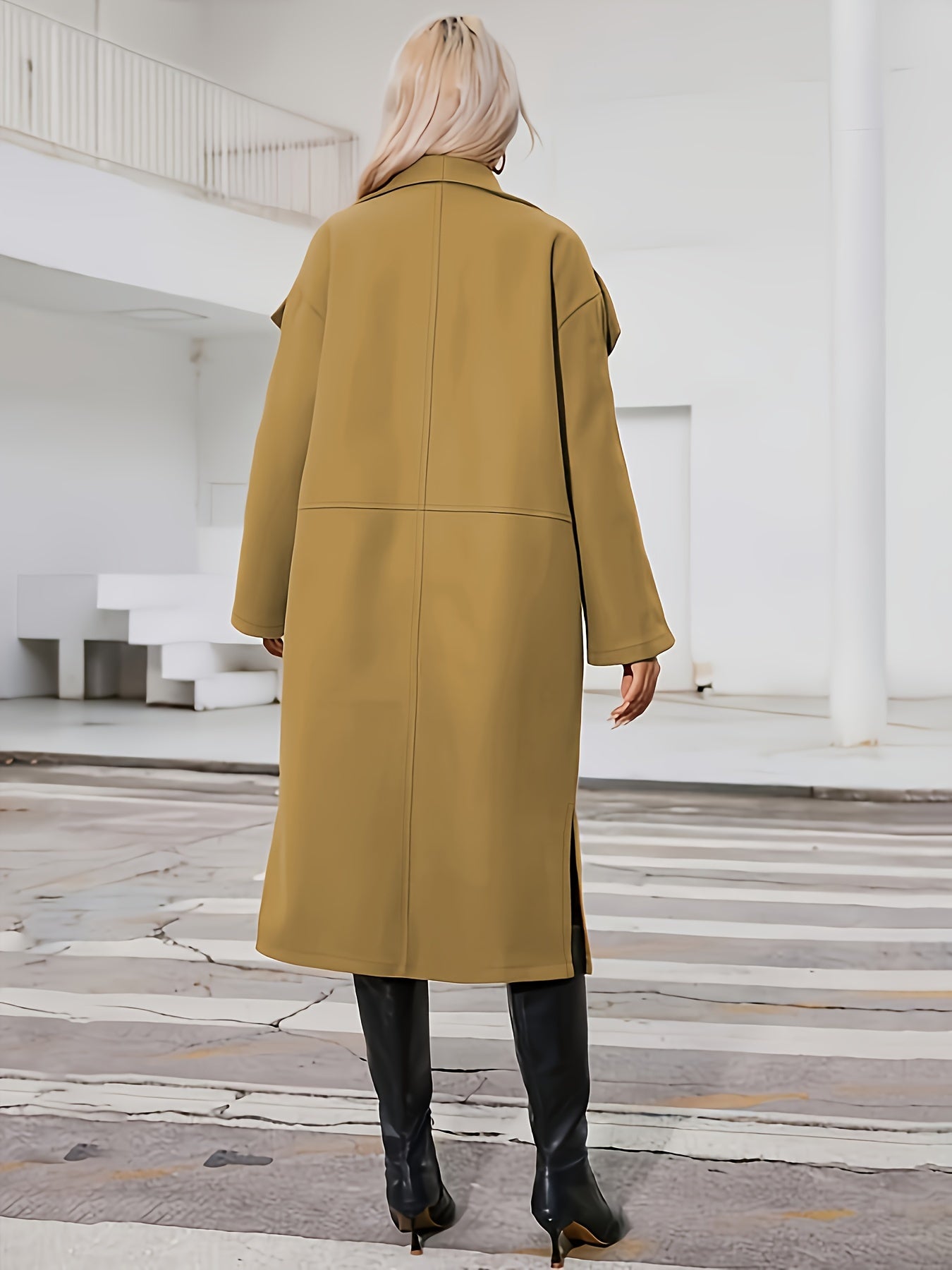 Waterfall Collar Mid Length Coat, Elegant Open Front Long Sleeve Outerwear, Women's Clothing