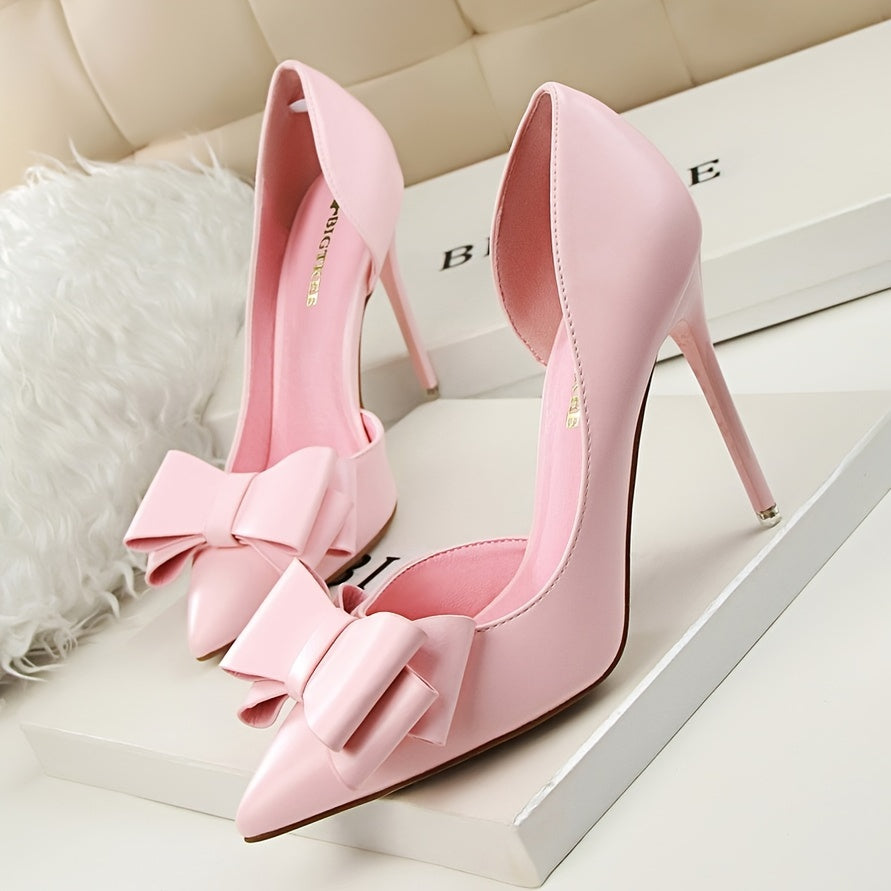 vlovelaw Women's Elegant Bowknot Decor Stiletto Heels, Fashion Pointed-Toe Pumps, Cut-Out Side Design Heels