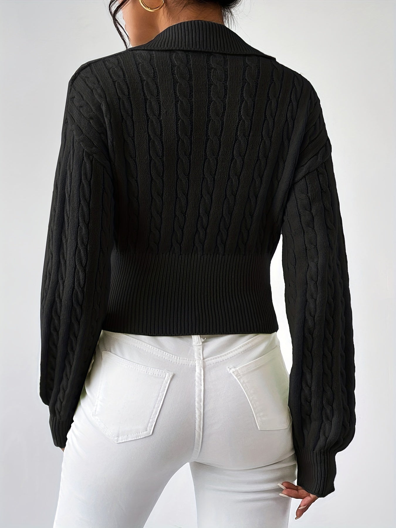 Twist Textured V Neck Knitted Top, Casual Long Sleeve Sweater For Fall & Winter, Women's Clothing