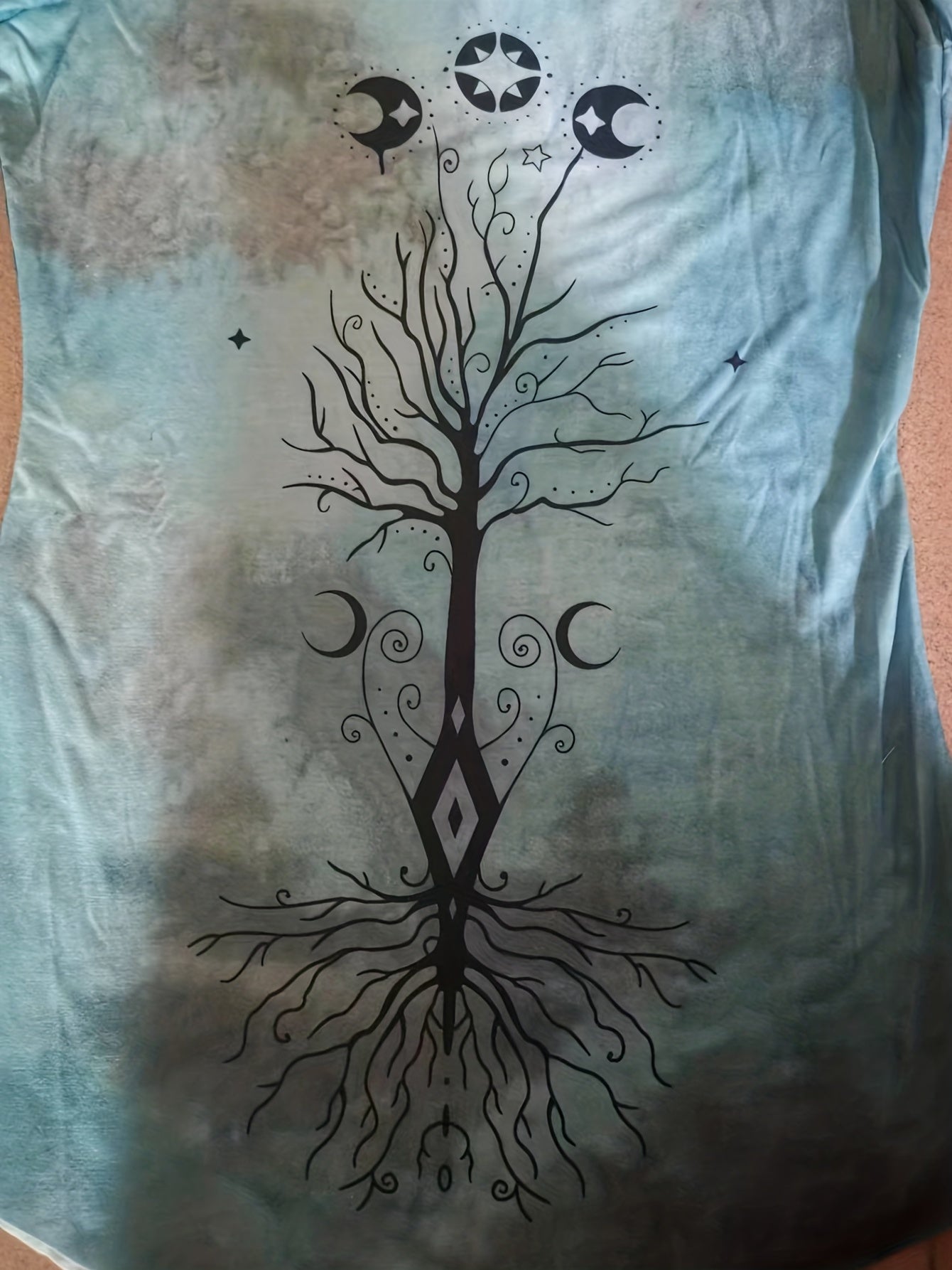 Tree Print Tie Dye Hooded Top, Casual Long Sleeve Top For Spring & Fall, Women's Clothing