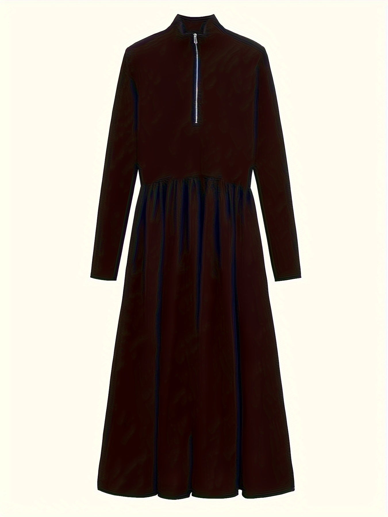 vlovelaw Zip-up Long Sleeve Lapel Dress, Chic Solid Color A-line Dress, Women's Clothing