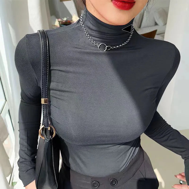 Woman Blouses Shirts Designer Hoodie Womens Top Yoga Shirt High Necks Long Sleeves Female Slim Style With Budge Neck Tees Tops S-3XL