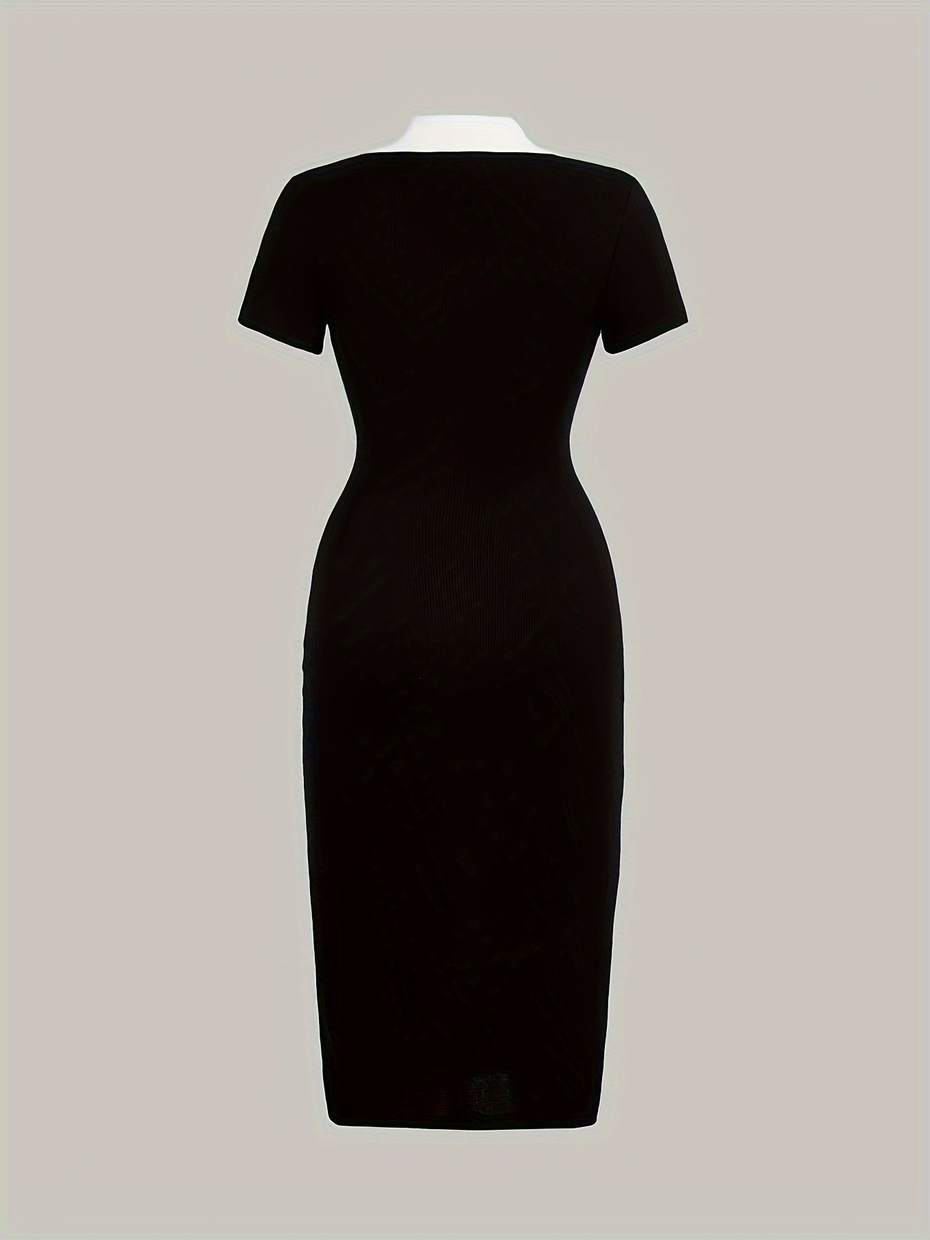 vlovelaw Color Block V Neck Collared Dress, Elegant Short Sleeve Midi Dress For Spring & Summer, Women's Clothing