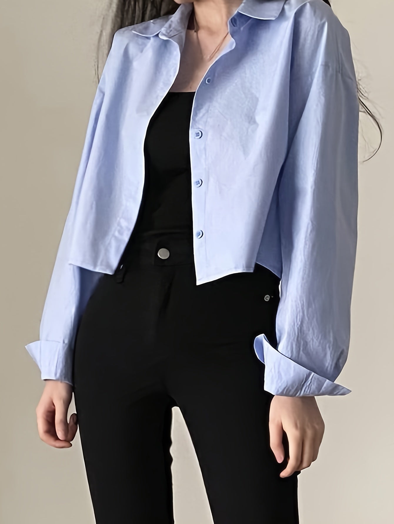 Solid Single Button Lapel Shirt, Casual Long Sleeve Shirt For Spring & Fall, Women's Clothing