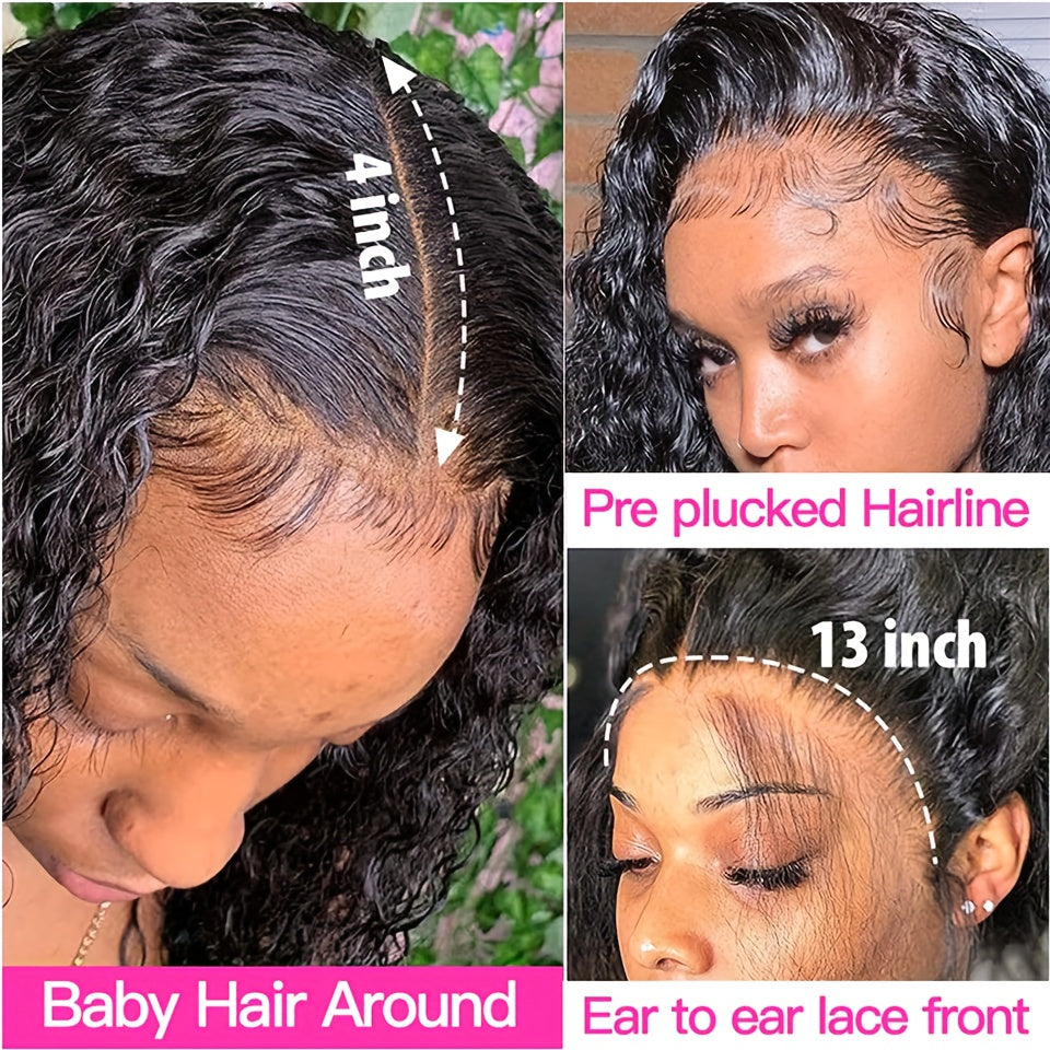 Curly Short Bob Lace Front Human Hair Wigs For Women Depp Wave 13x4 HD Transparent Lace Frontal Wig Closure Swiss Lace Wig Water Wave Glueless Pre Plucked 10 12 14 16 Inches Blunt Cut Bob 180%