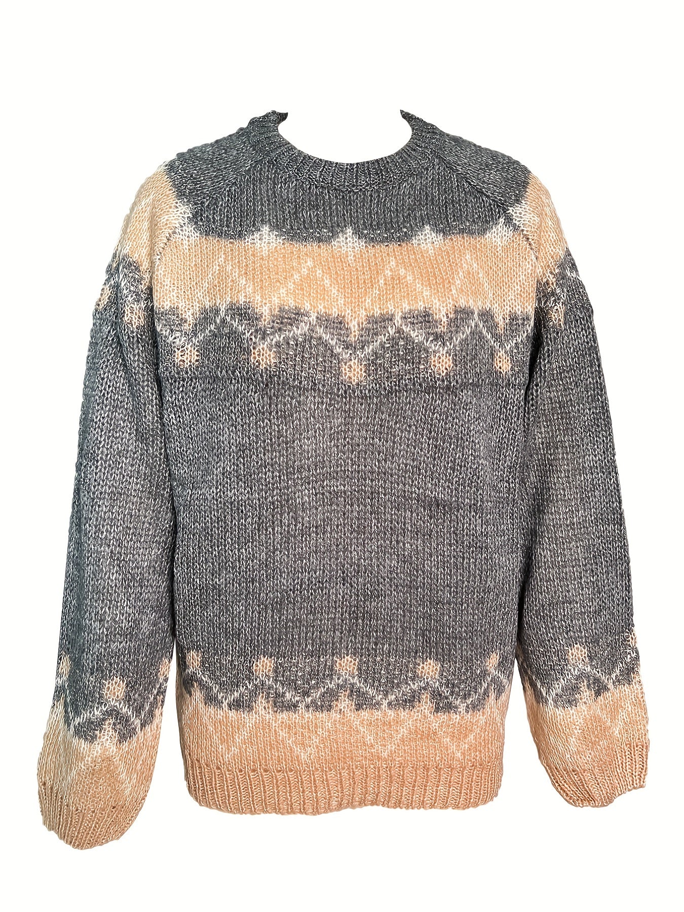 Color Block Mohair Chunky Knit Pullover Sweater, Casual Long Sleeve Raglan Shoulder Sweater For Fall & Winter, Women's Clothing