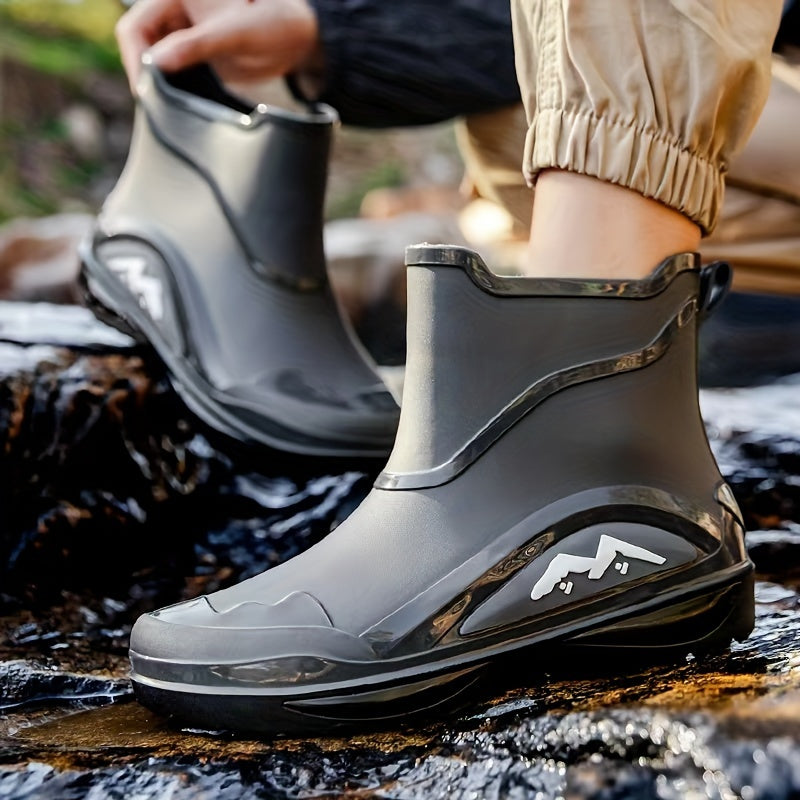 Men's Solid Colour Slip On Waterproof Rain Boots With Or Without Warm Plush Lining, Comfy Non Slip Casual Durable Water Shoes, Men's Outdoor Footwear