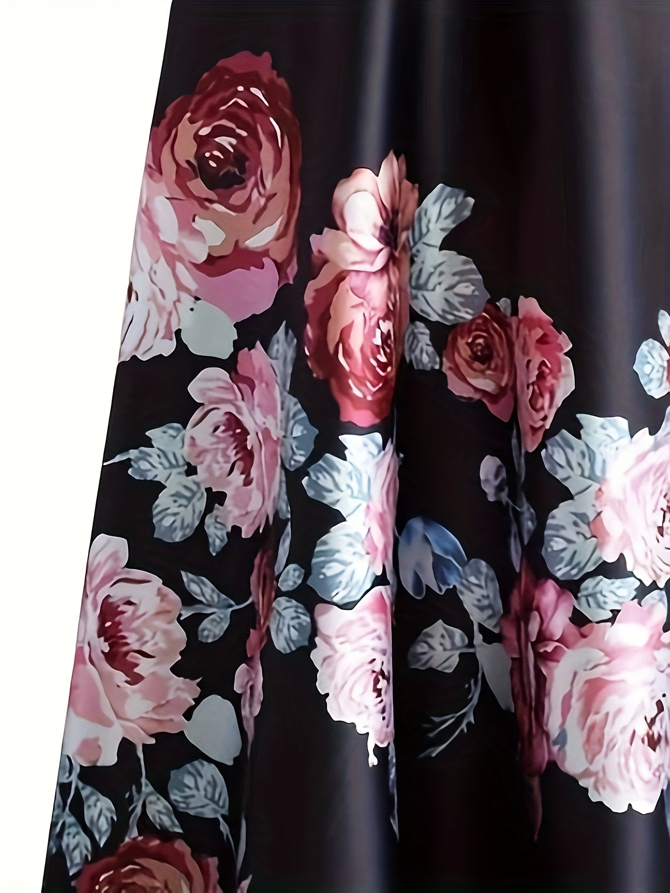 Plus Size Elegant Skirt, Women's Plus Floral Print High Rise Non-stretch A-line Maxi Skirt