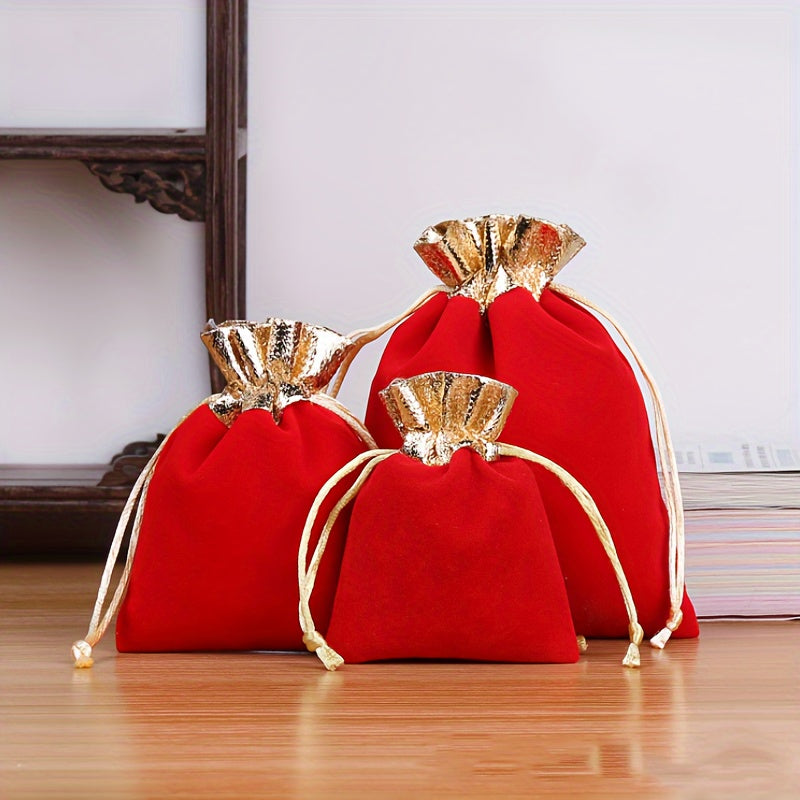 10pcs Velvet Cloth Drawstring Bags For Christmas Wedding Gift Candy Pouches, Upscale Small Wrap Bags For Jewelry Dice Party Favors Bags (Black&Red Multi-size) -Jewelry Making Display & Packaging Supplies