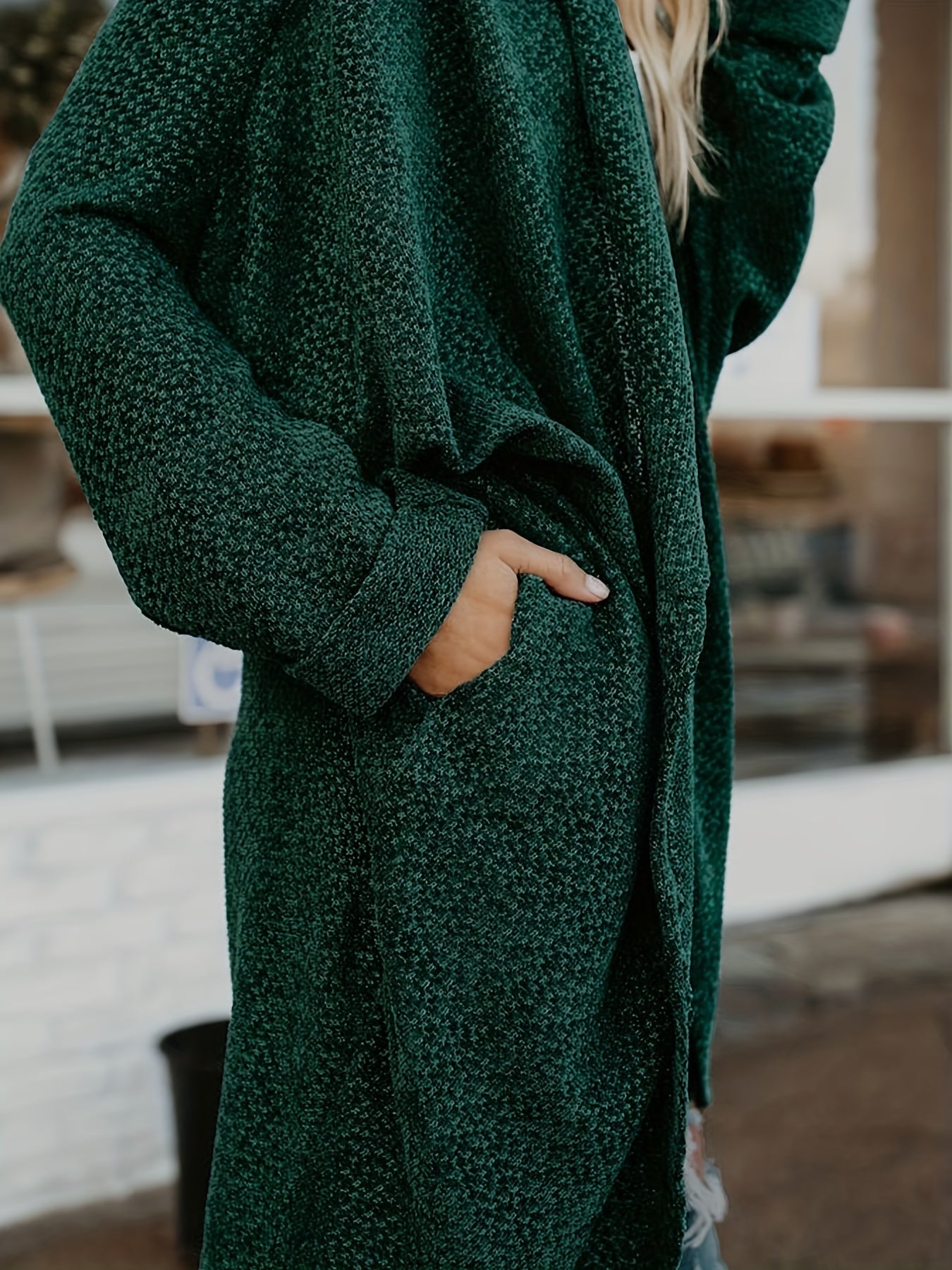 Solid Open Front Knit Cardigan, Casual Batwing Sleeve Mid Length Sweater, Women's Clothing