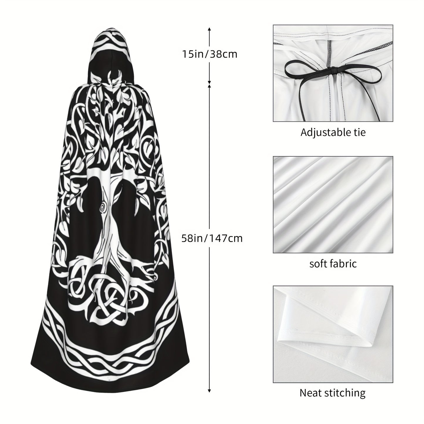 vlovelaw 1pc, Nordic Style Viking Goddess Celtic Life Tree Halloween Witch Hooded Robe Cloak Shawl Cosplay For Adult Men Women, Party Favors Supplies Dresses Clothes Gifts, 147.32*152.4cm