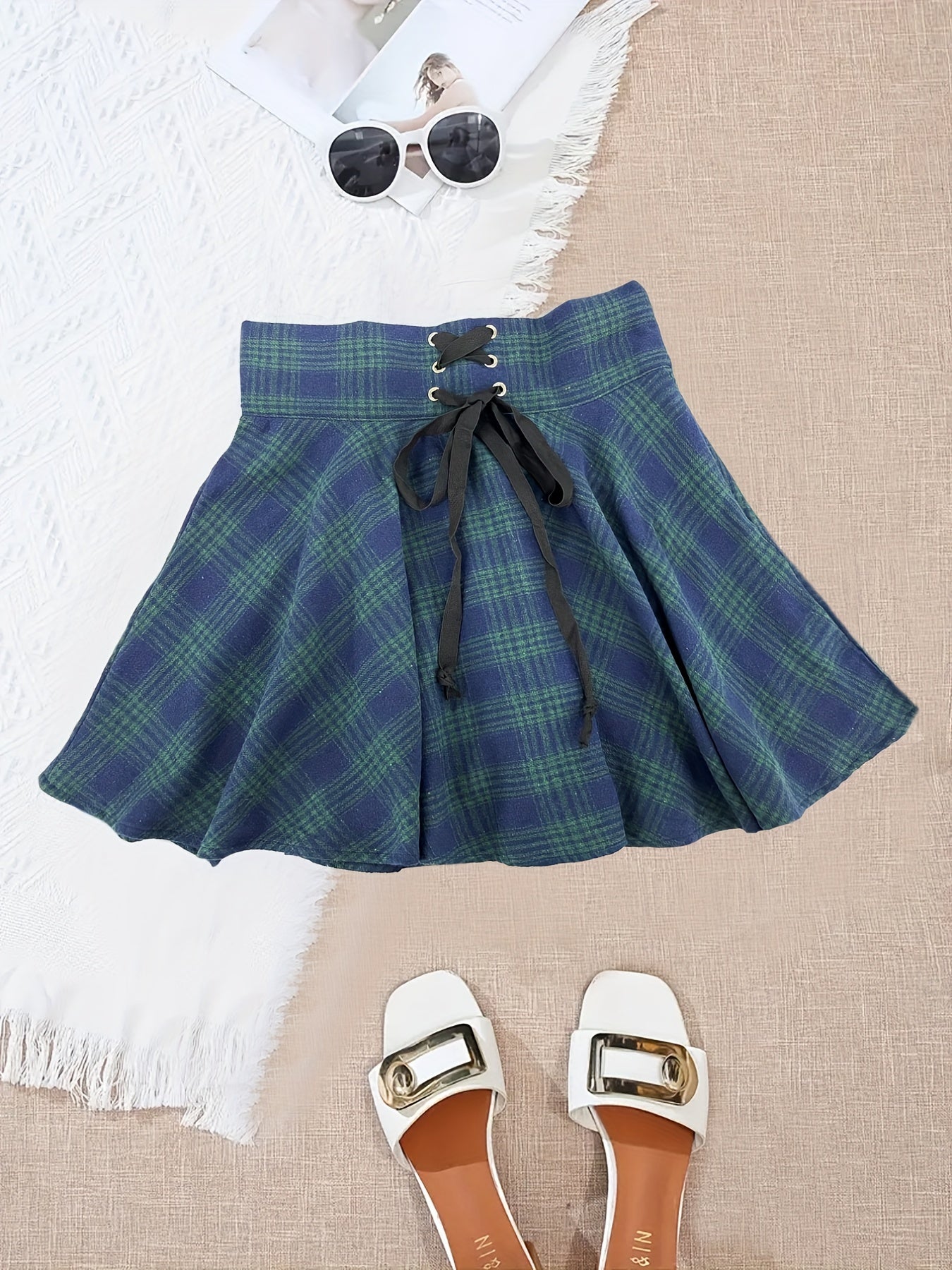 Y2K Summer Plaid Mini Skirt, High Waist Casual Skirt, Women's Clothing