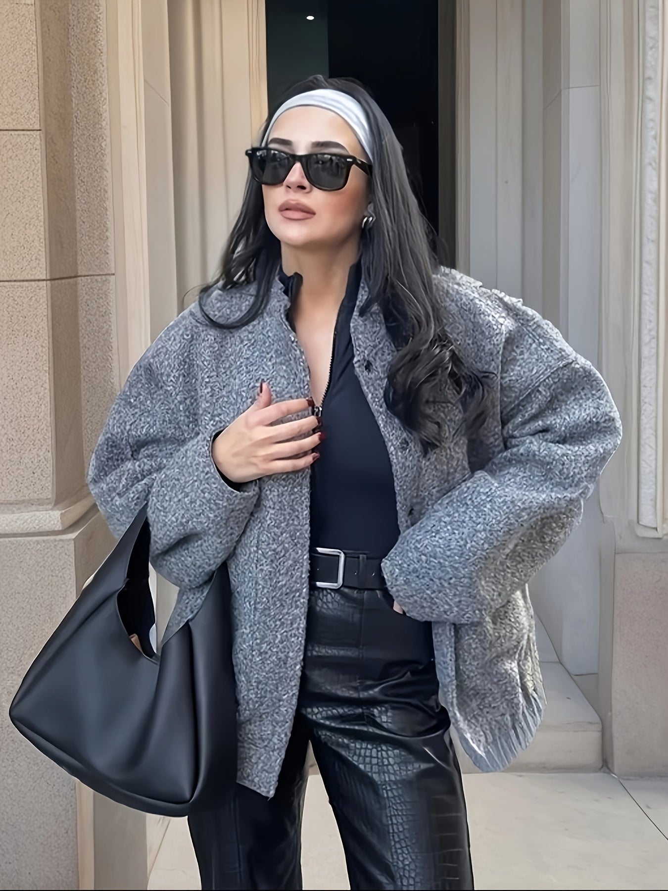 Drop Shoulder Solid Jacket, Casual Open Front Long Sleeve Outerwear, Women's Clothing