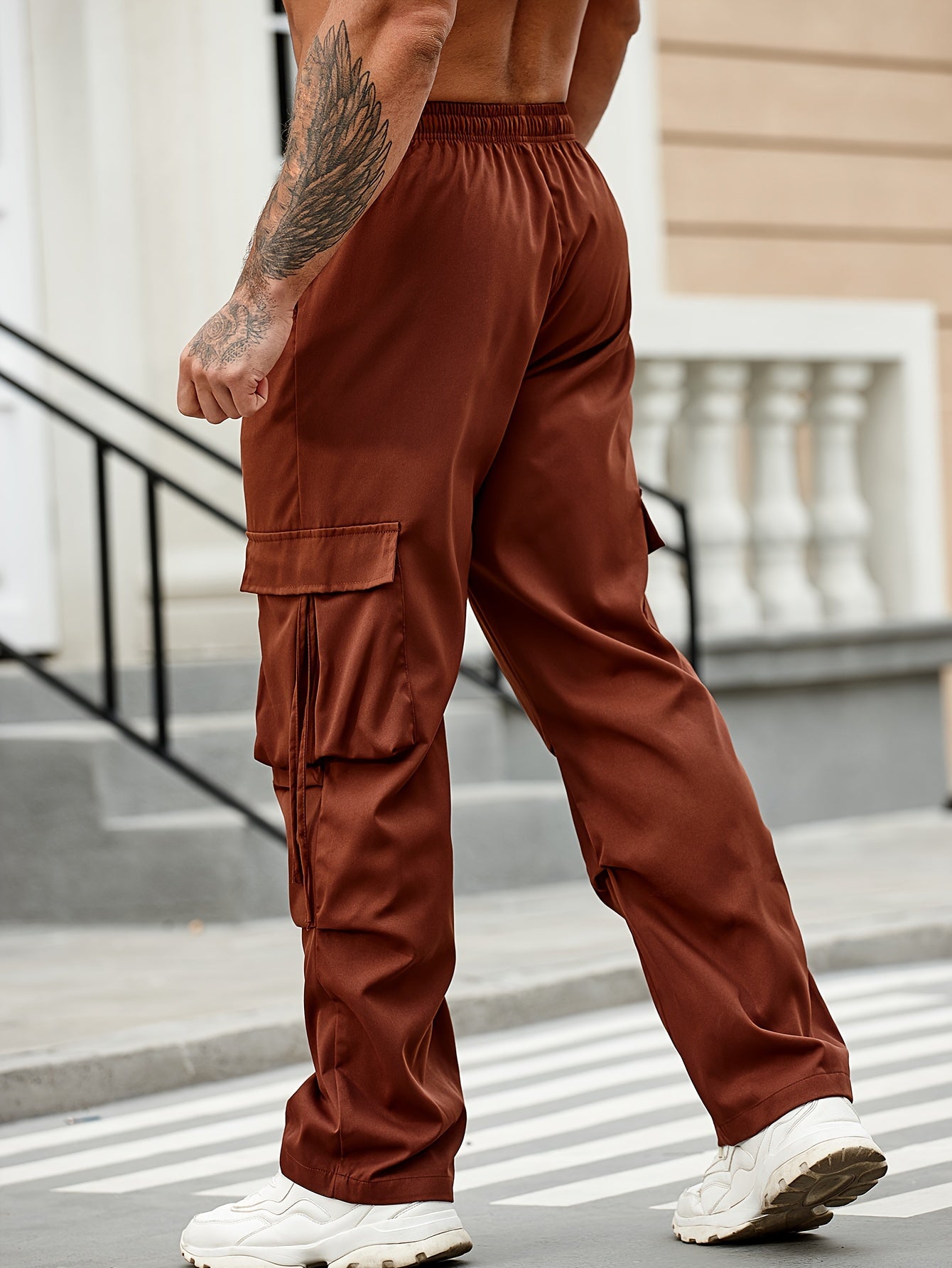 vlovelaw Solid Men's Chic Daily Cargo Pants With Big Pockets And Drawstring, All Seasons Outdoor Pants