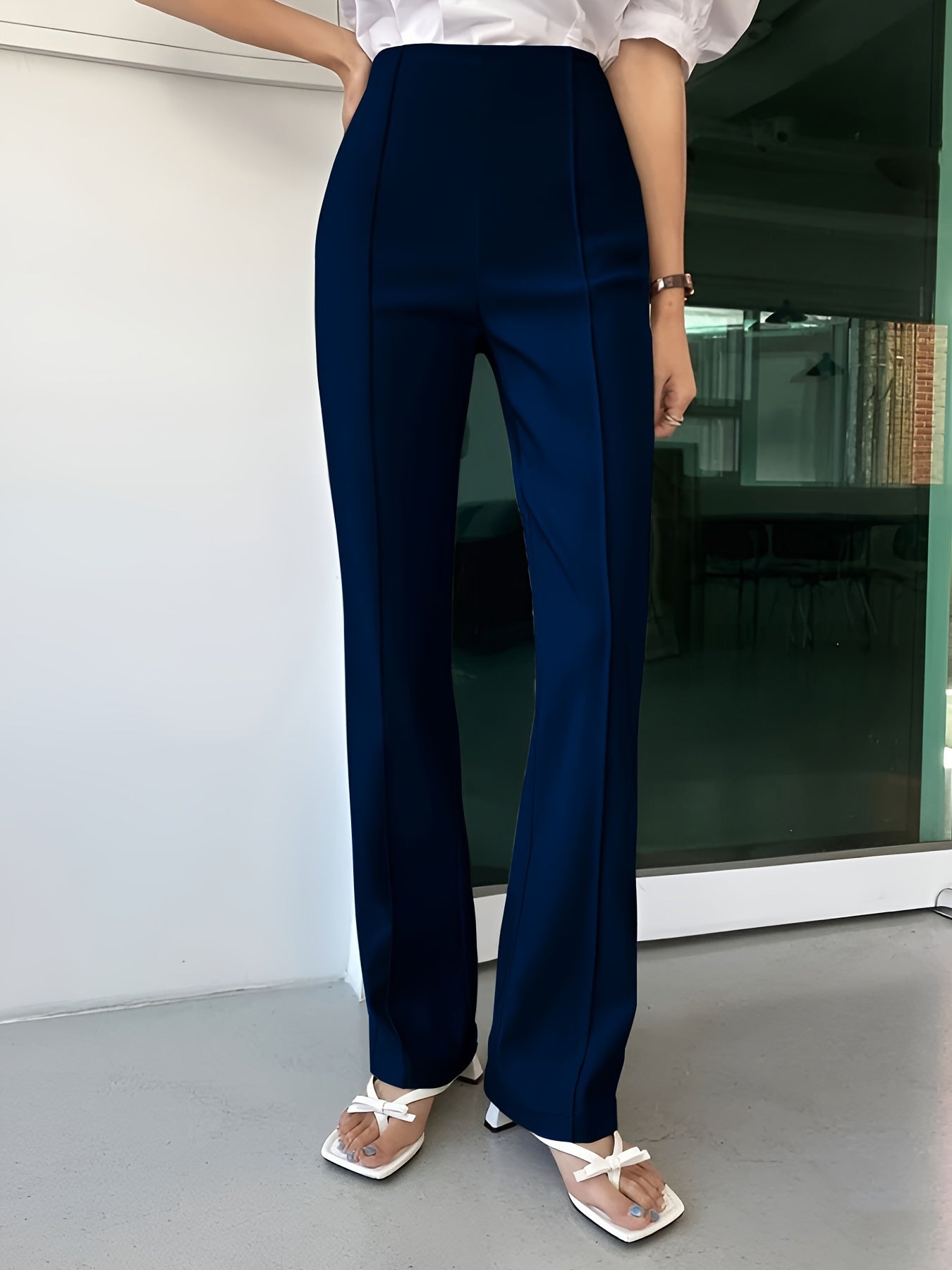 vlovelaw Solid Slim Pintuck Pants, Casual High Waist Pants, Women's Clothing