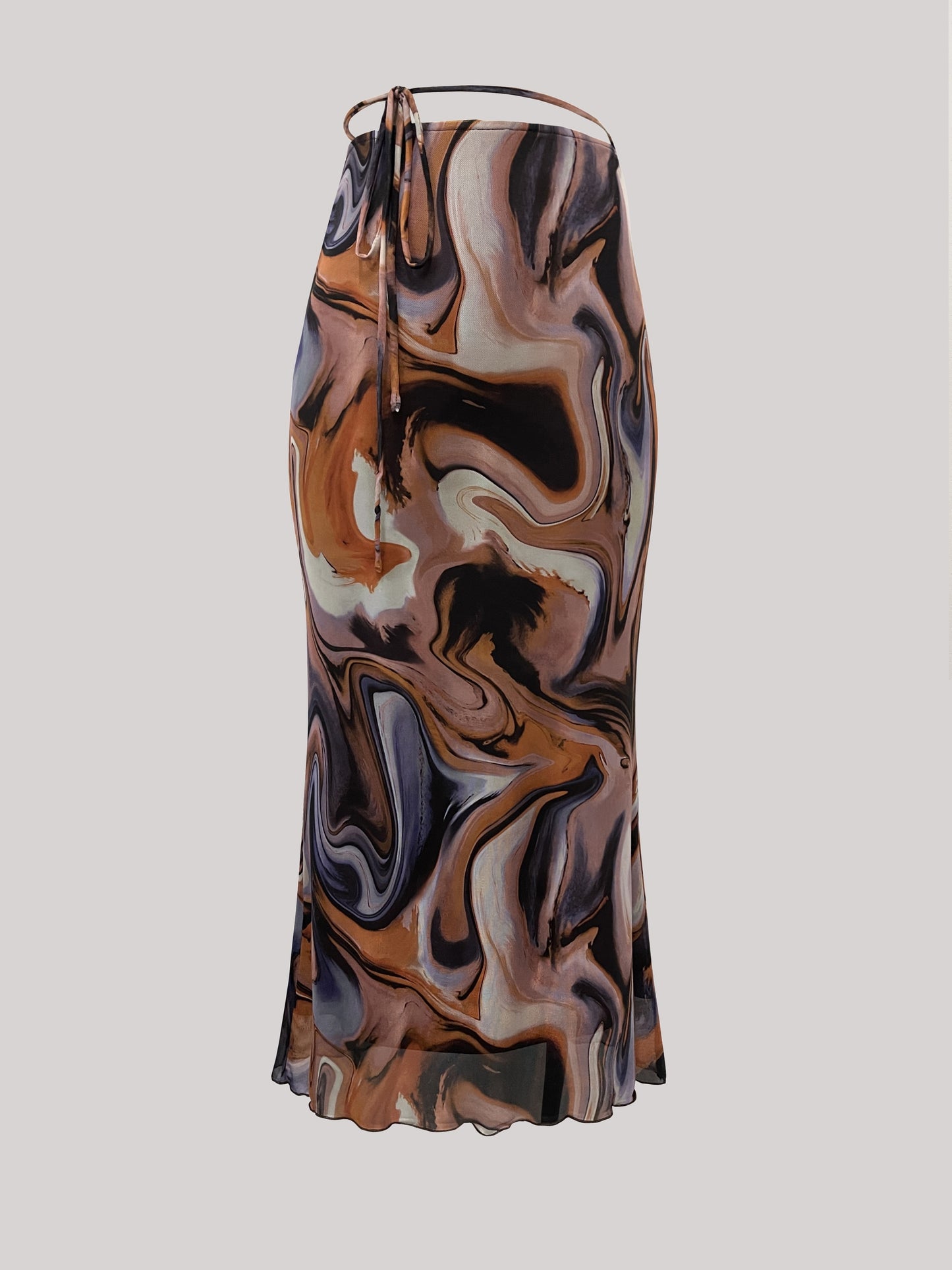 All Over Print Tie Waist Mesh Skirt, Casual Skirt For Spring & Summer, Women's Clothing